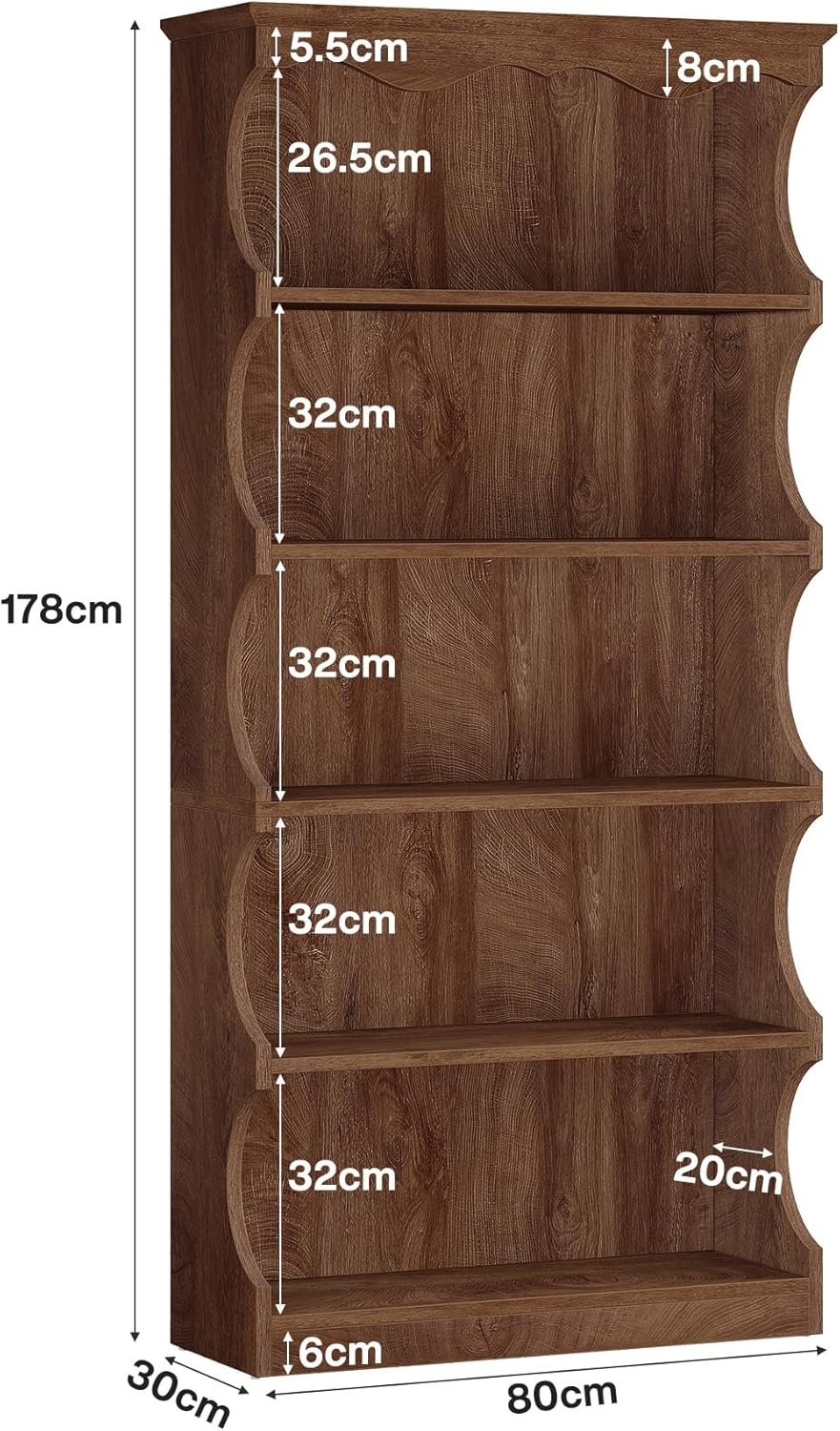 Tribesigns 6-Tier Plank, 180 cm Hoog, Vrijstaande Boekenkast met Opbergruimte