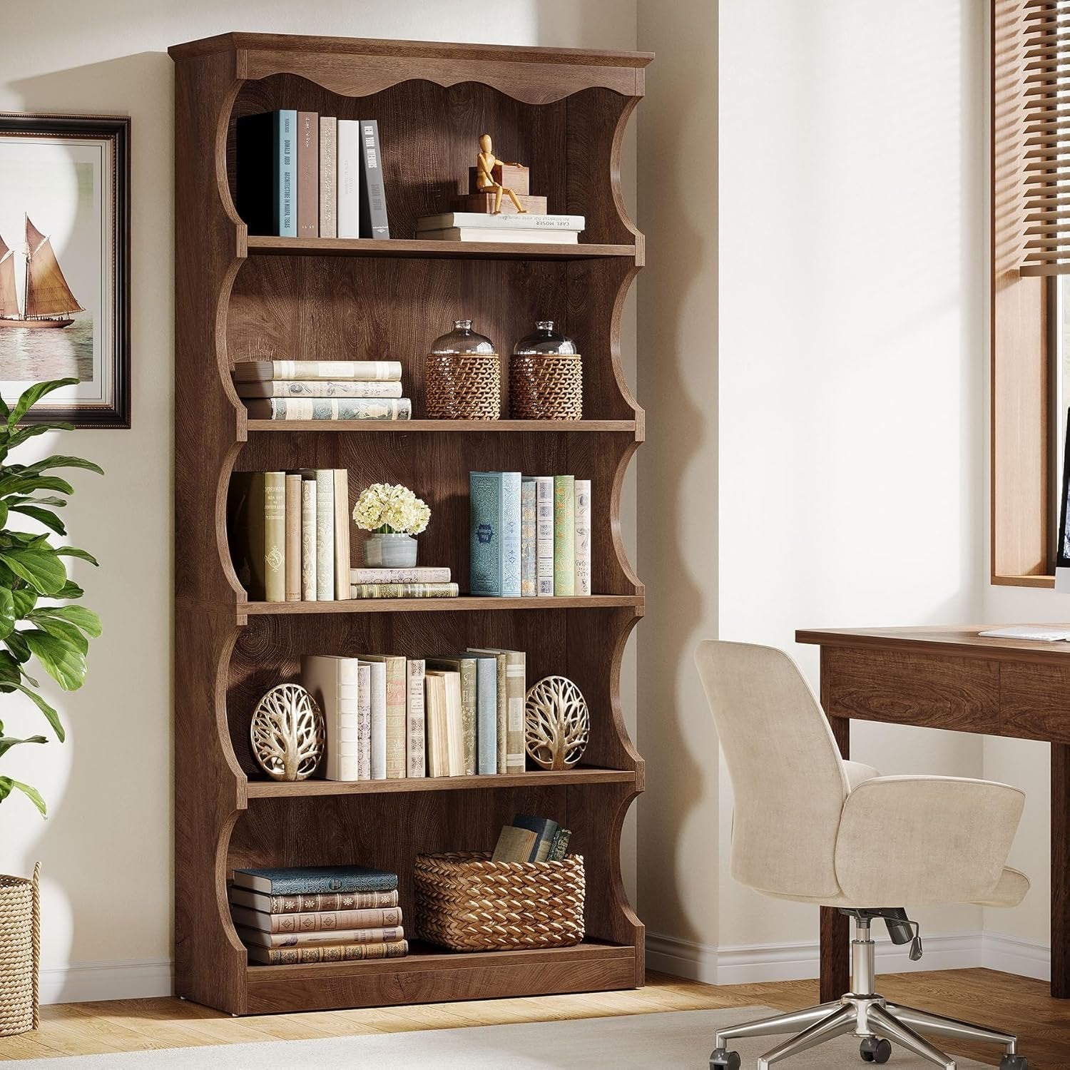 Tribesigns 6-Tier Plank, 180 cm Hoog, Vrijstaande Boekenkast met Opbergruimte
