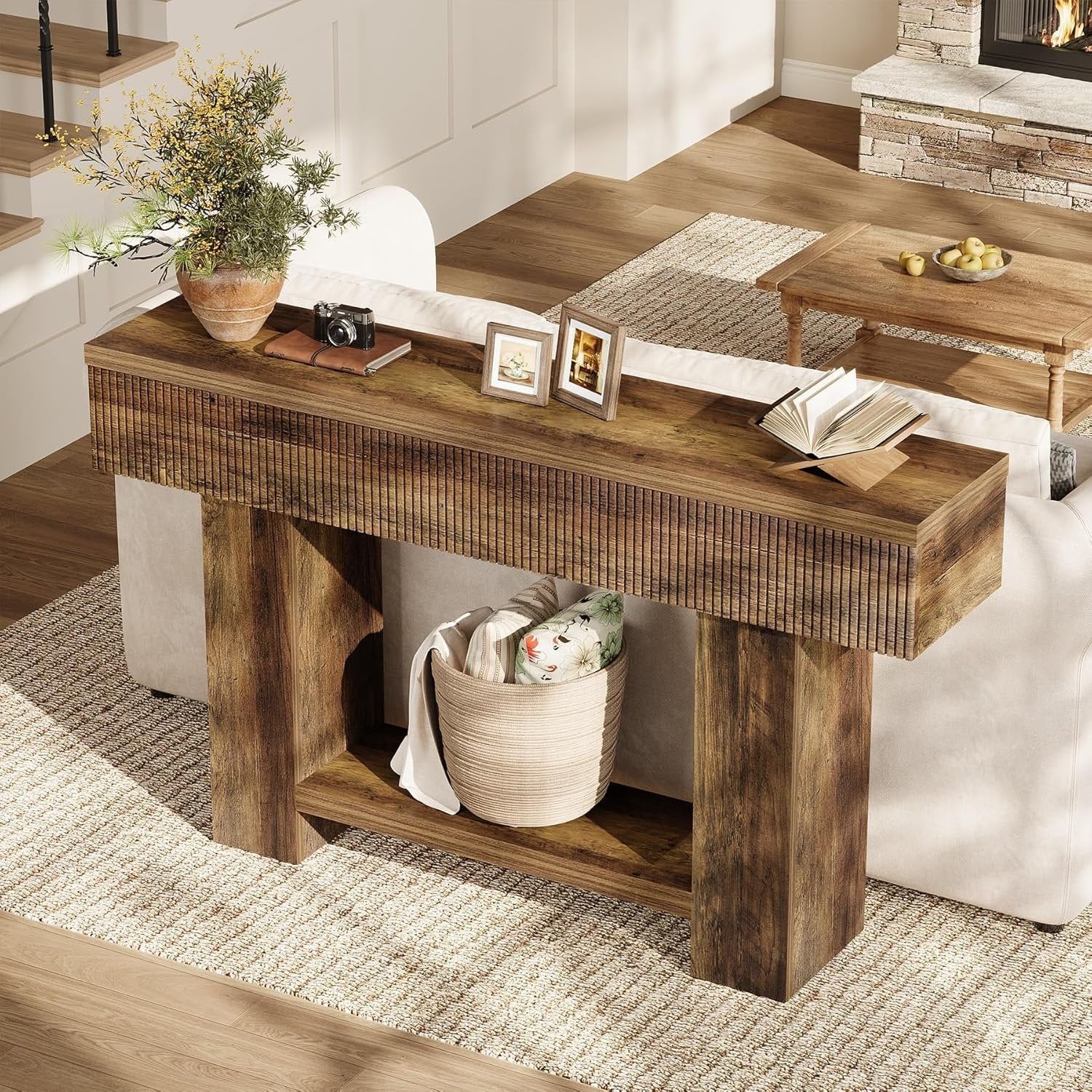 Tribesigns Console van 140 cm met opbergruimte, Sidetable in landelijke stijl