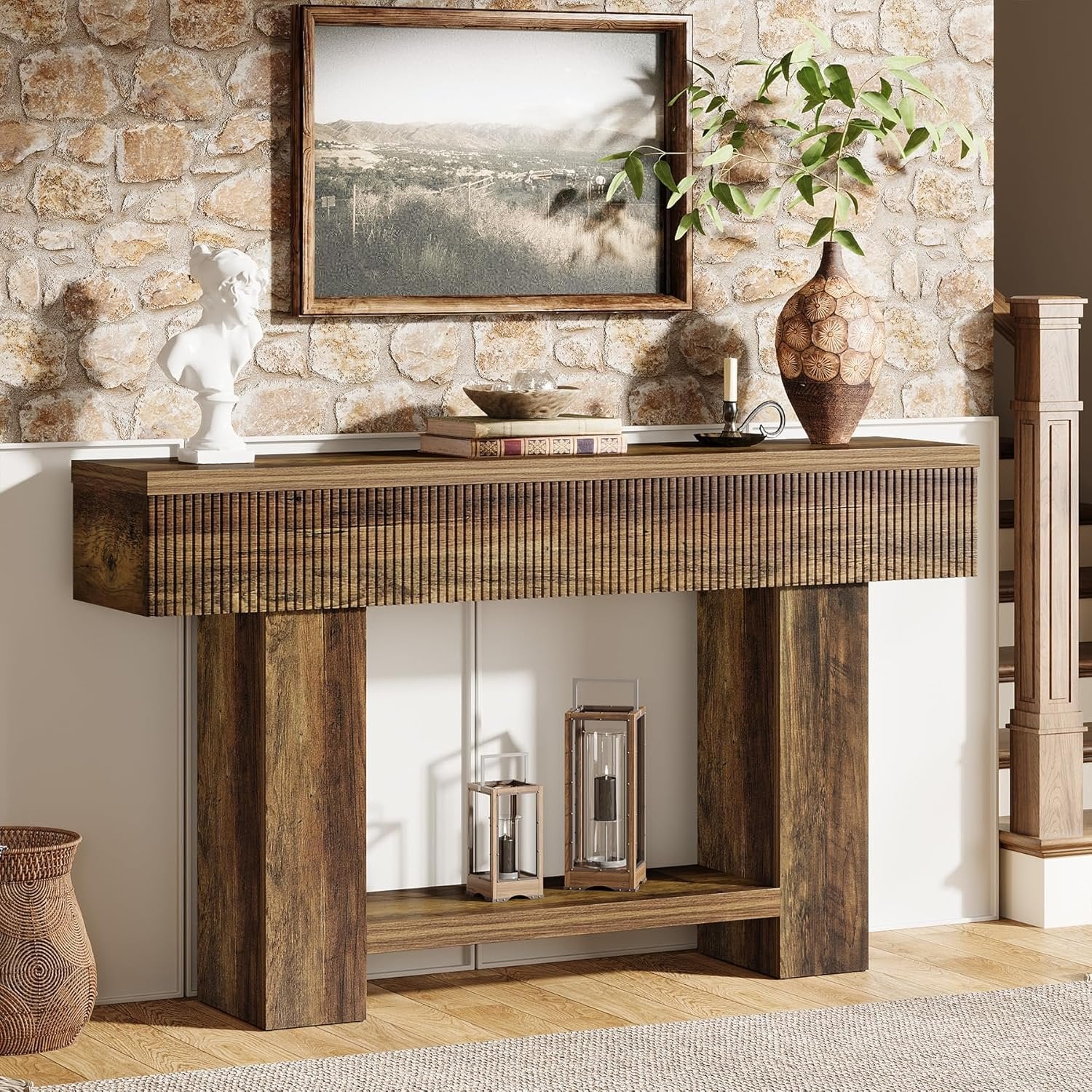 Tribesigns Console van 140 cm met opbergruimte, Sidetable in landelijke stijl