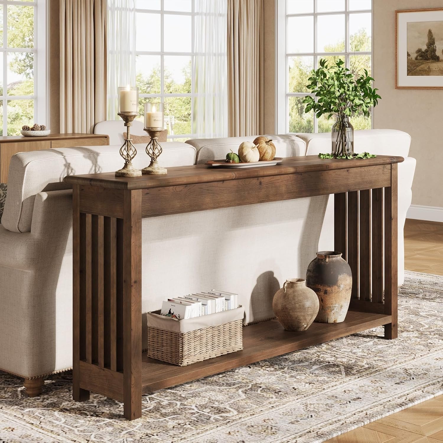 Tribesigns Console en bois massif 160 cm de long, Idéale pour une entrée ou comme table basse