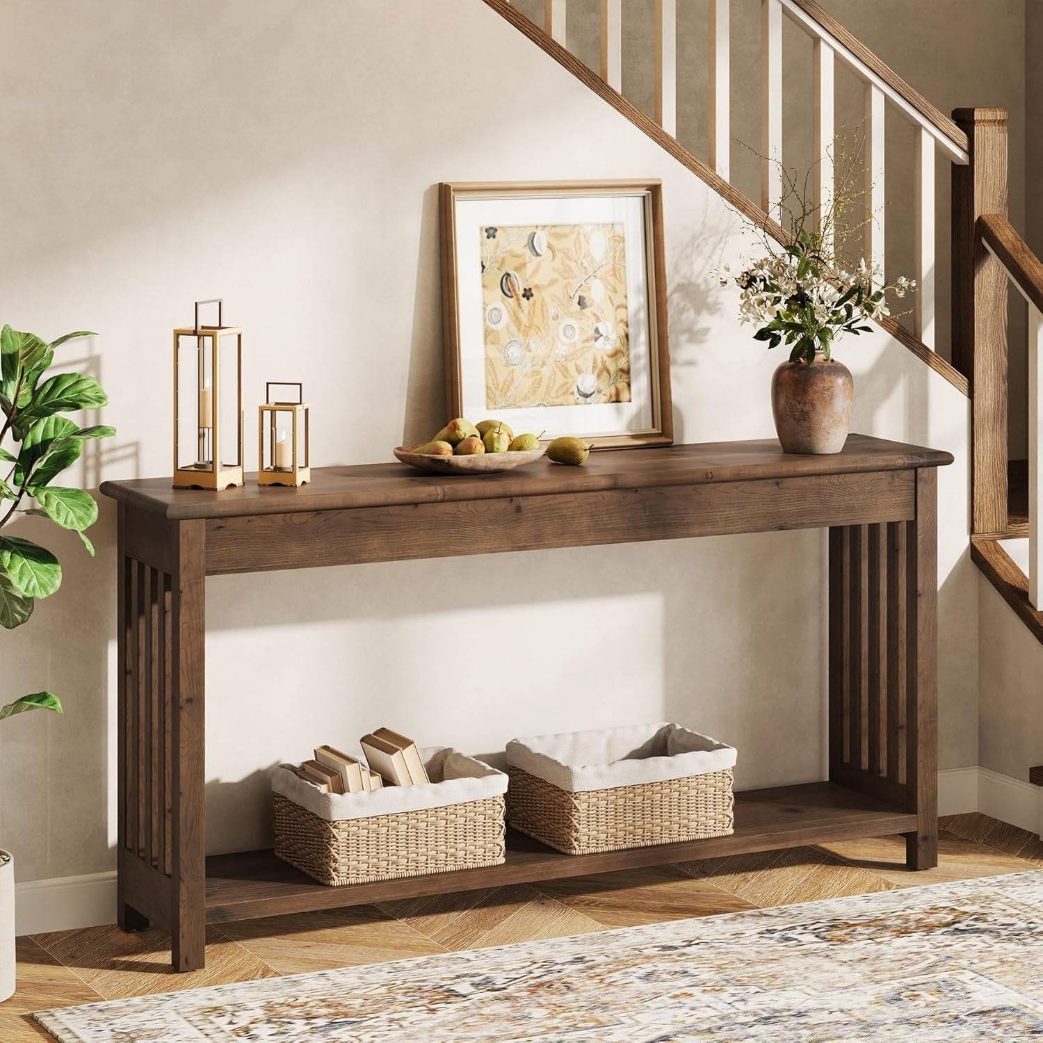 Tribesigns Console en bois massif 160 cm de long, Idéale pour une entrée ou comme table basse