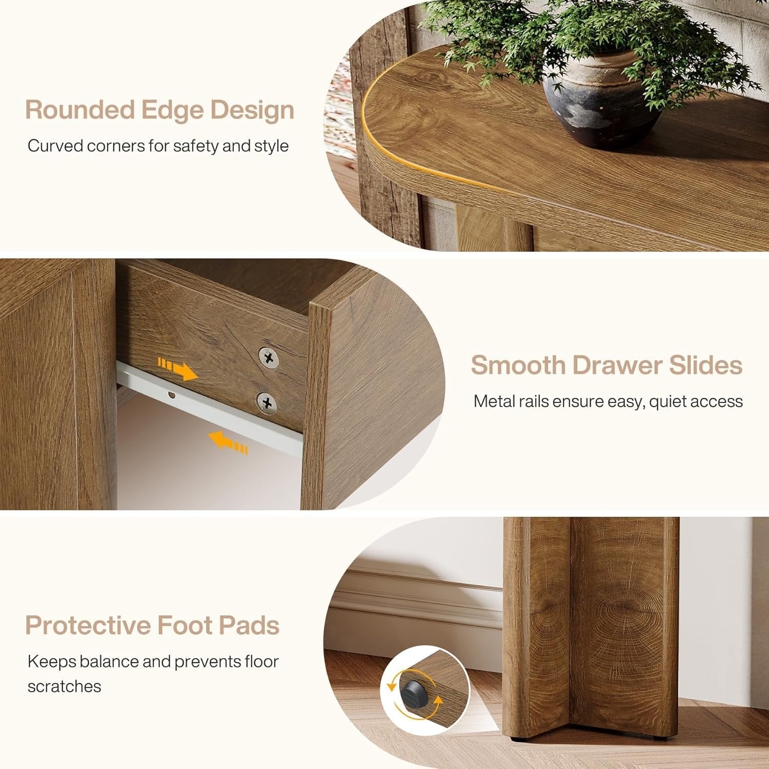 Tribesigns Console ovale en bois de 160 cm de long de style champêtre avec 2 tiroirs et un espace de rangement