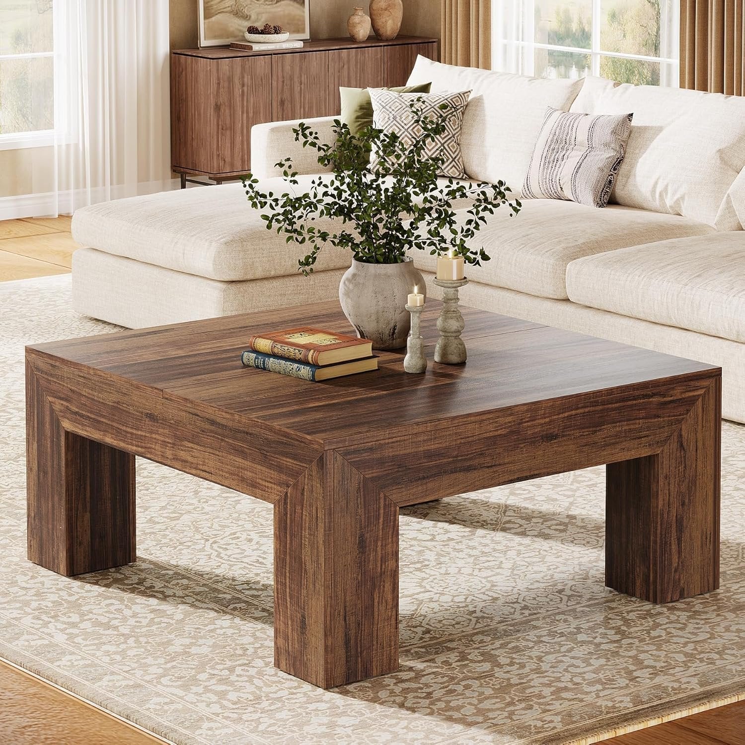 Tribesigns Table Basse Carrée pour Salon 100 x 100 x 50 cm, Table de Salon Bois Table d'appoint Farmhouse