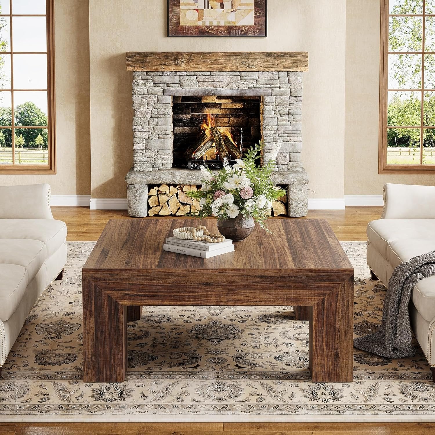 Tribesigns Table Basse Carrée pour Salon 100 x 100 x 50 cm, Table de Salon Bois Table d'appoint Farmhouse
