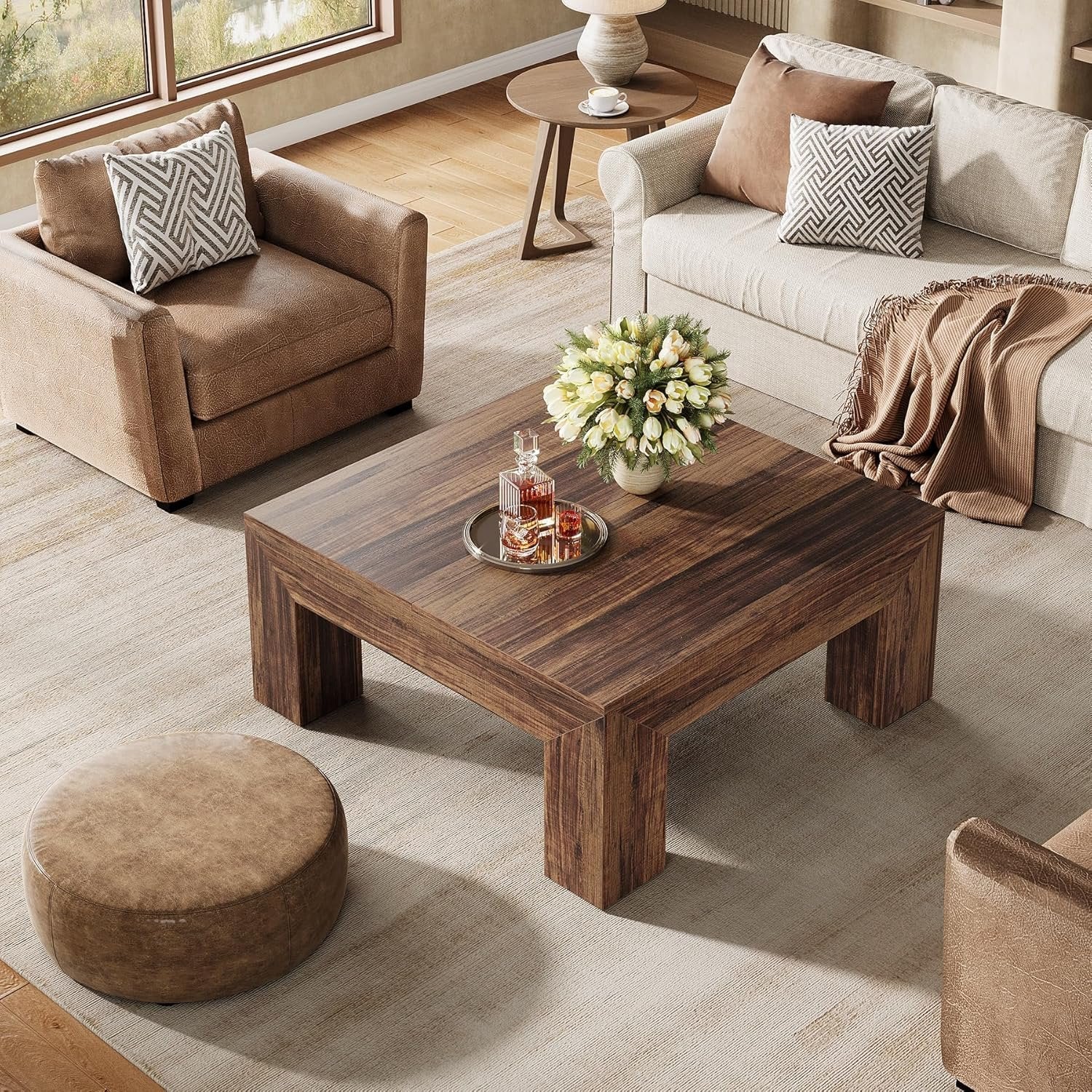 Tribesigns Table Basse Carrée pour Salon 100 x 100 x 50 cm, Table de Salon Bois Table d'appoint Farmhouse