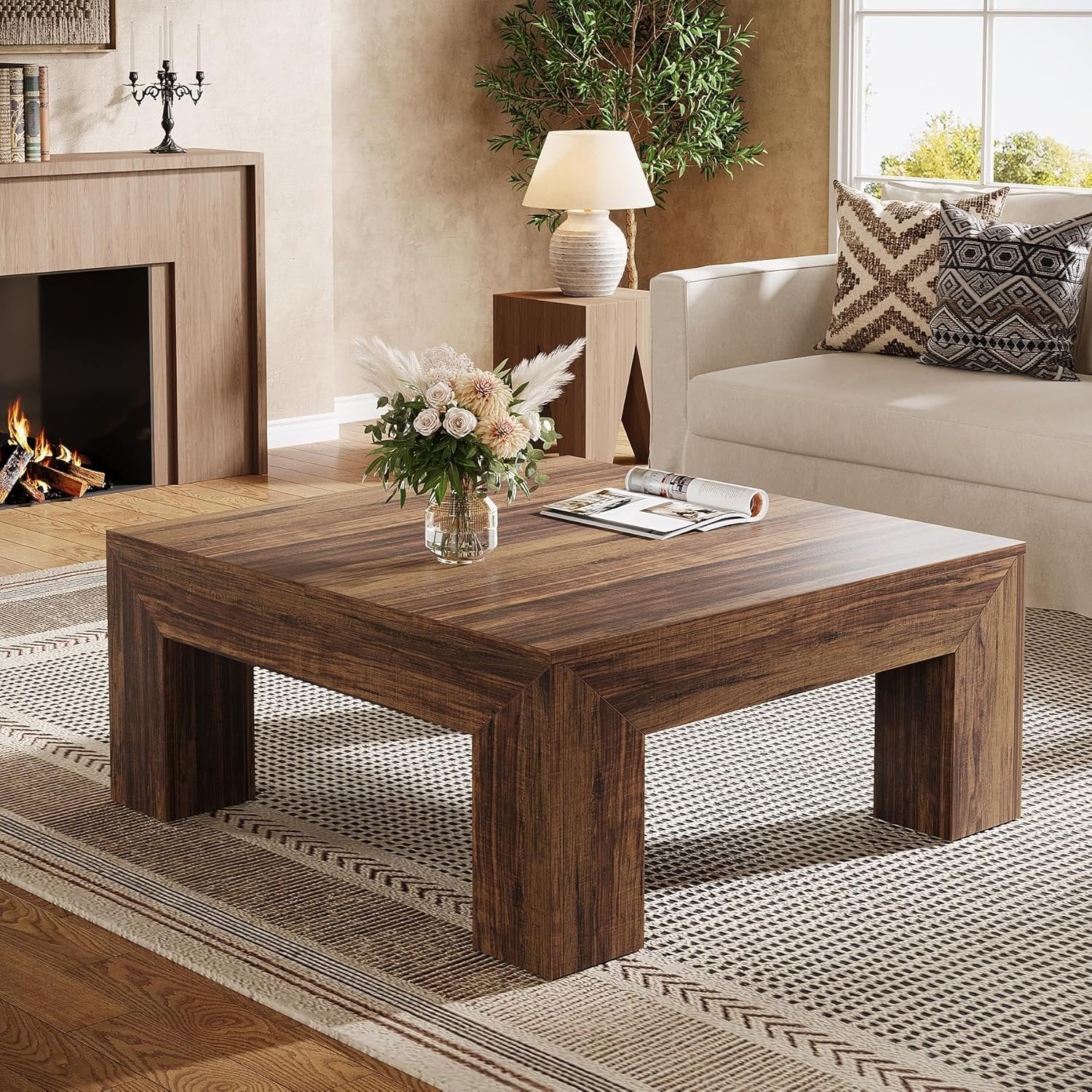 Tribesigns Table Basse Carrée pour Salon 100 x 100 x 50 cm, Table de Salon Bois Table d'appoint Farmhouse
