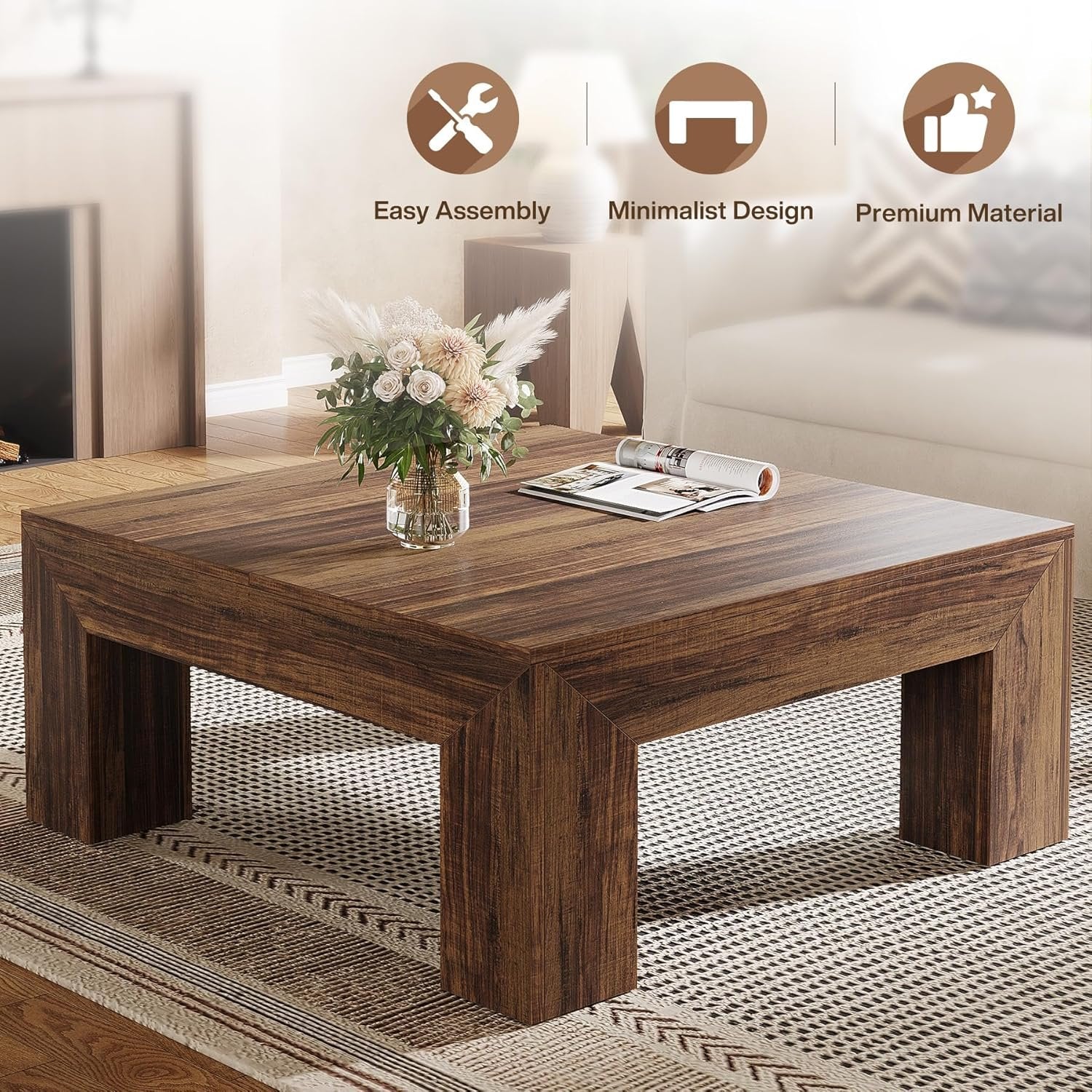 Tribesigns Table Basse Carrée pour Salon 100 x 100 x 50 cm, Table de Salon Bois Table d'appoint Farmhouse