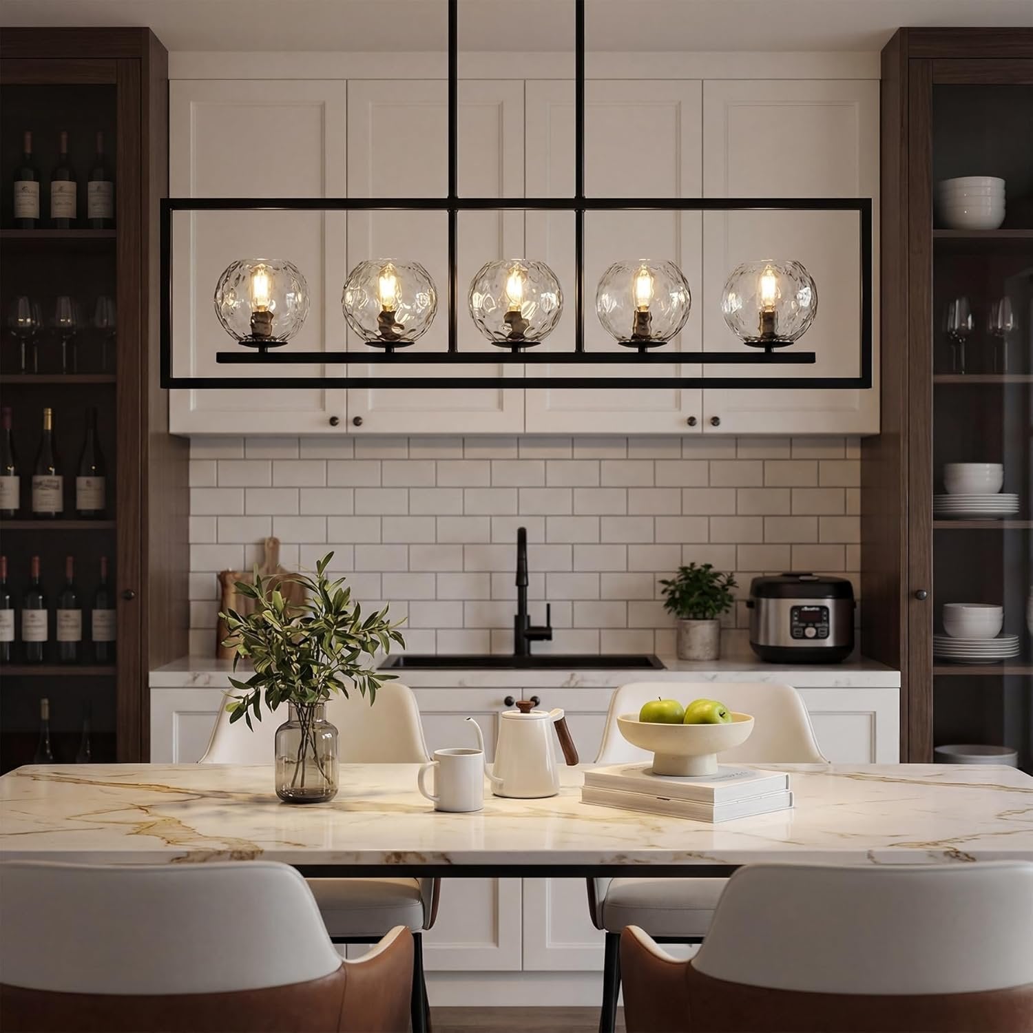 Tribesigns Suspension moderne à 5 lumières, Luminaire de plafond en métal réglable en hauteur