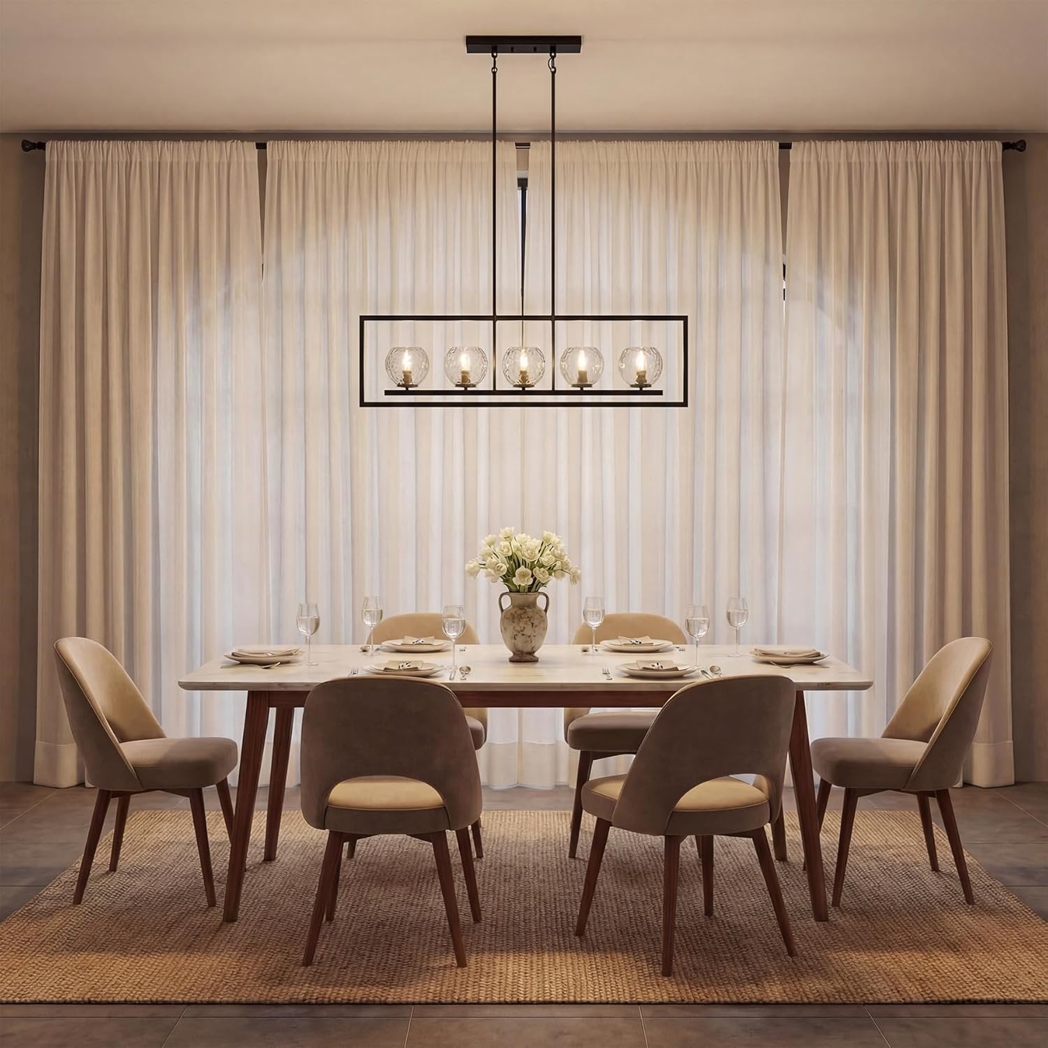 Tribesigns Suspension moderne à 5 lumières, Luminaire de plafond en métal réglable en hauteur