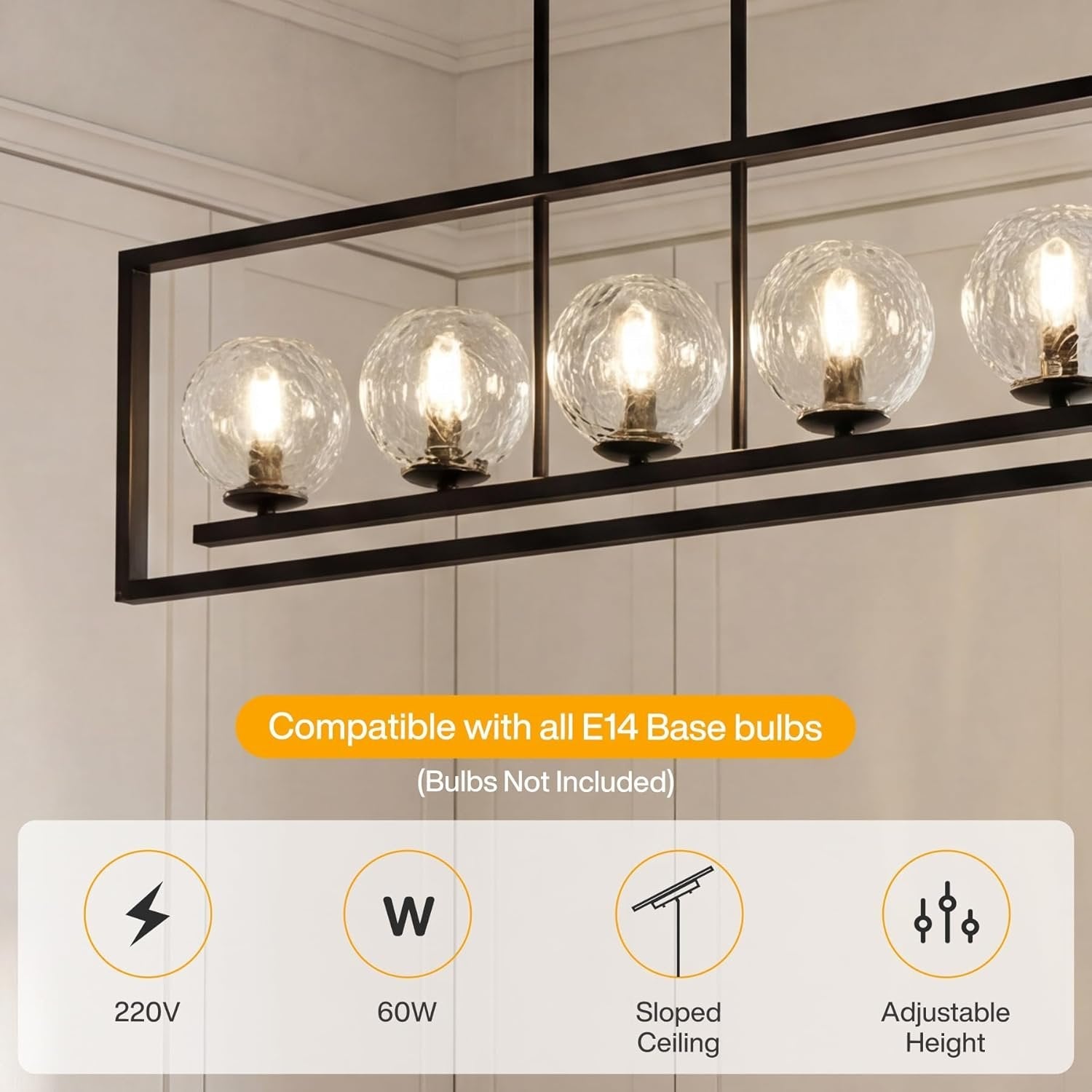 Tribesigns Suspension moderne à 5 lumières, Luminaire de plafond en métal réglable en hauteur