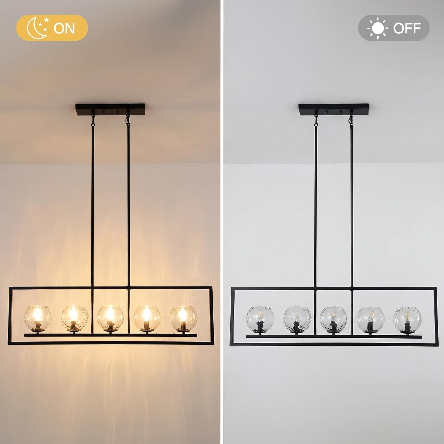 Tribesigns Suspension moderne à 5 lumières, Luminaire de plafond en métal réglable en hauteur