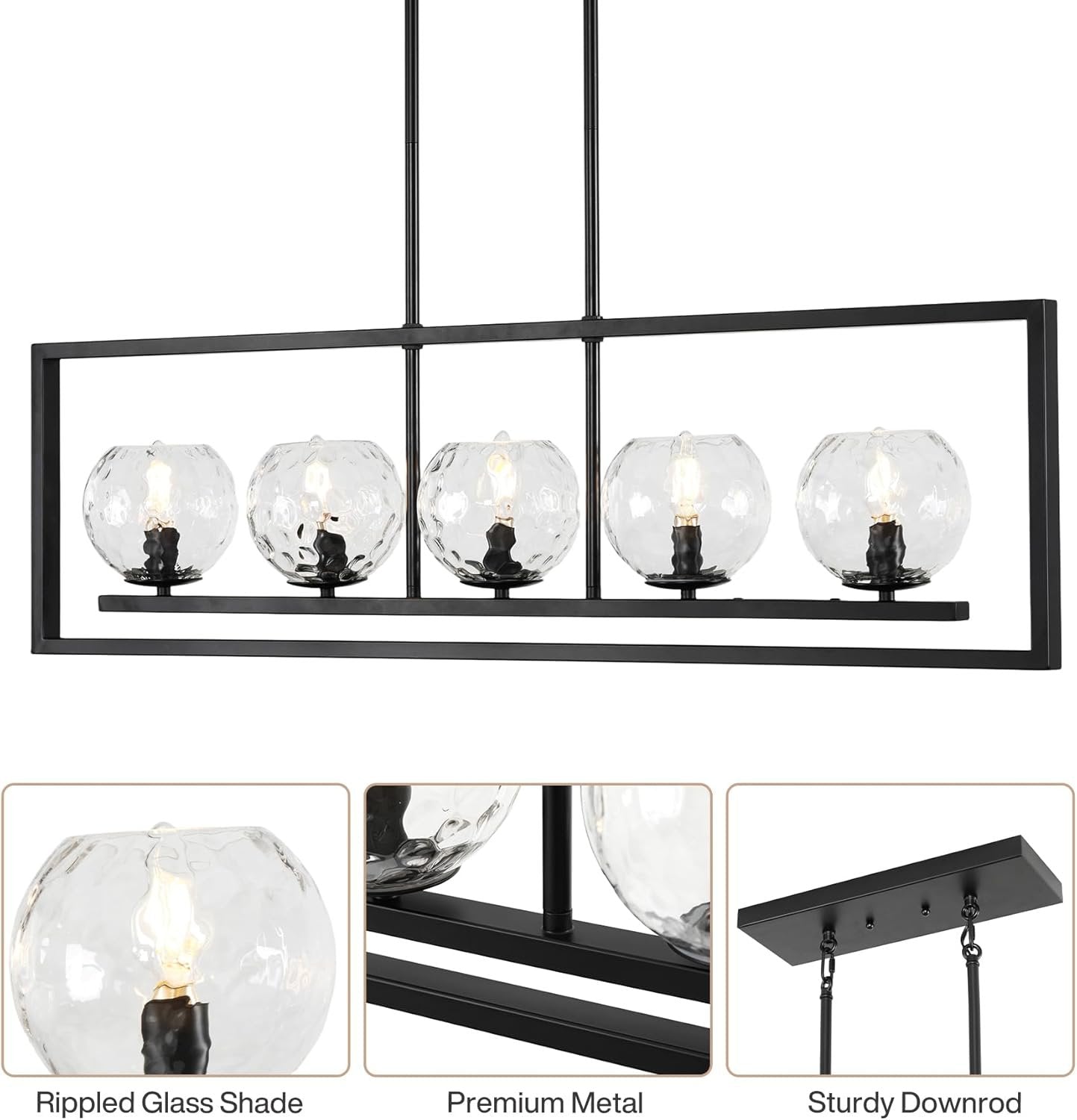 Tribesigns Suspension moderne à 5 lumières, Luminaire de plafond en métal réglable en hauteur