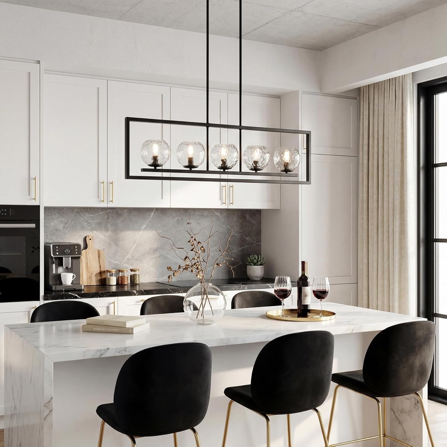 Tribesigns Suspension moderne à 5 lumières, Luminaire de plafond en métal réglable en hauteur