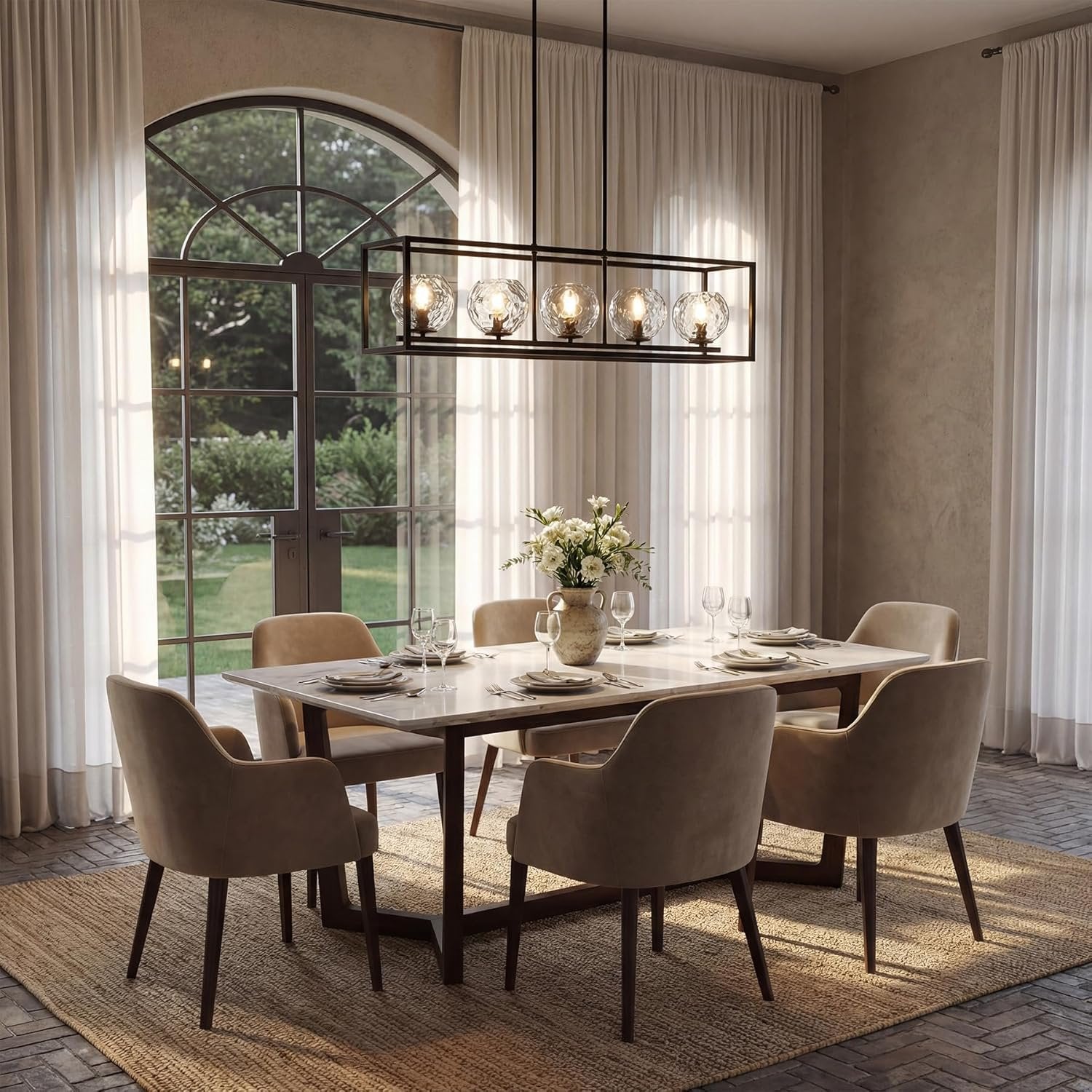 Tribesigns Suspension moderne à 5 lumières, Luminaire de plafond en métal réglable en hauteur