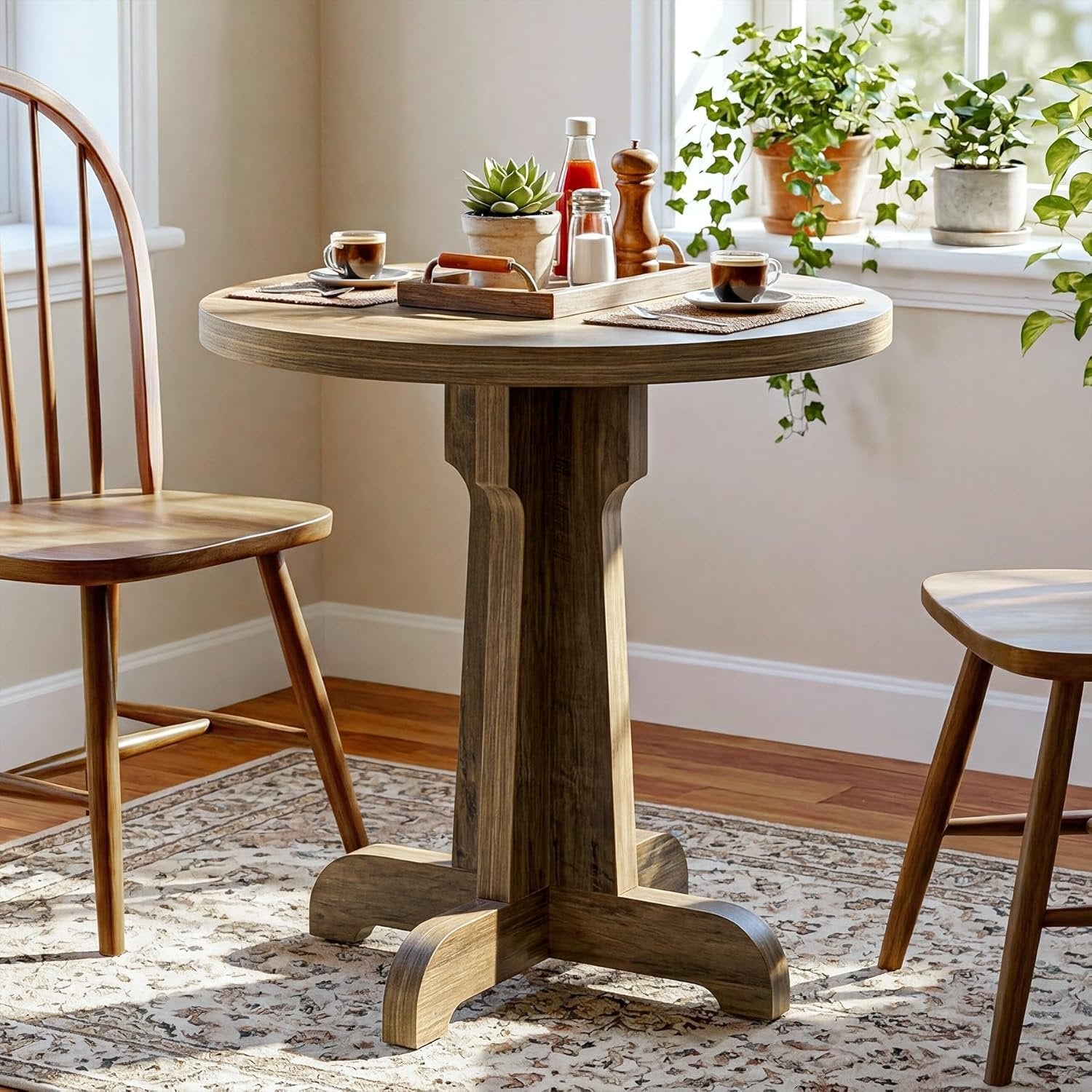 Tribesigns Table à manger ronde de 60 cm, table de bistrot stable avec plateau épais