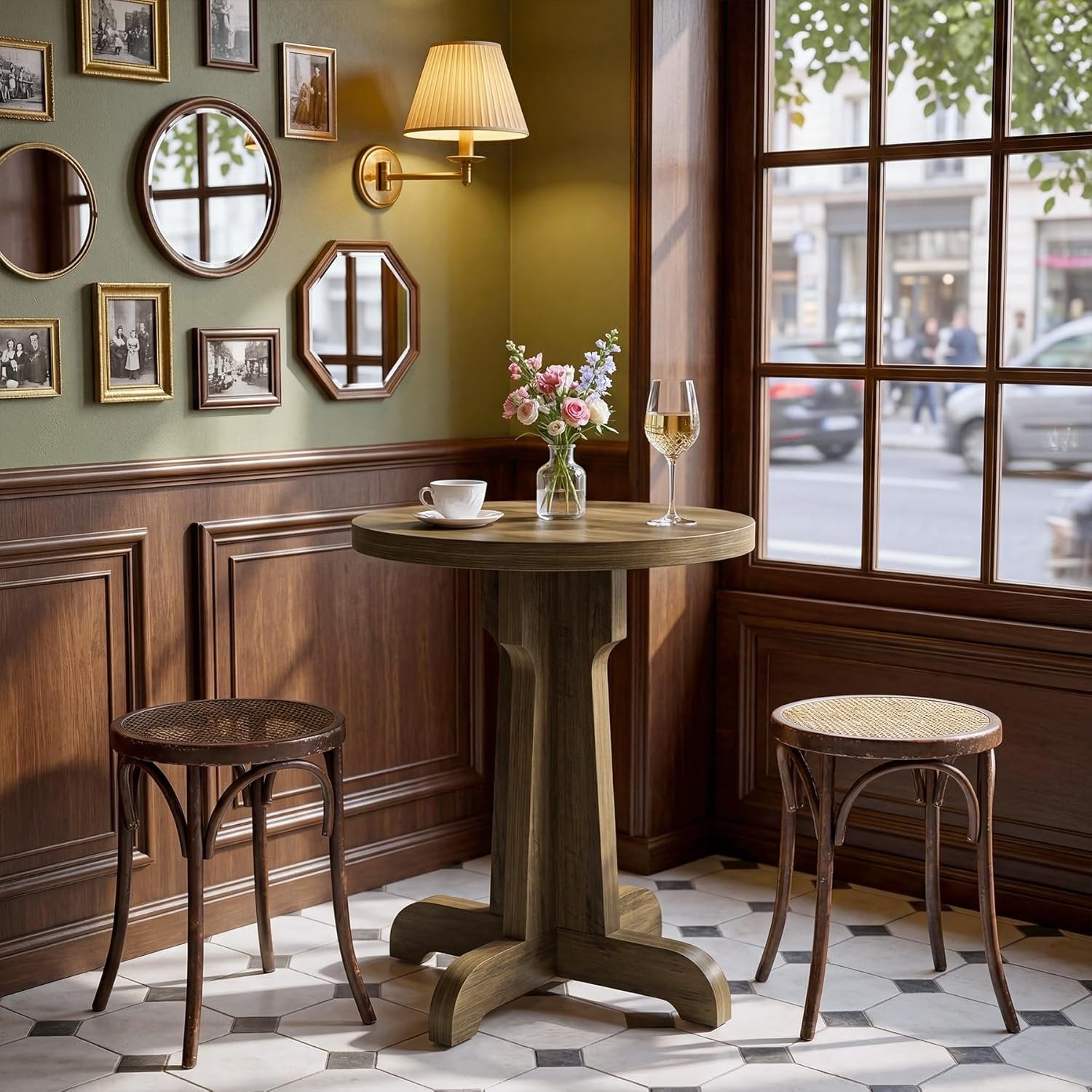 Tribesigns Table à manger ronde de 60 cm, table de bistrot stable avec plateau épais