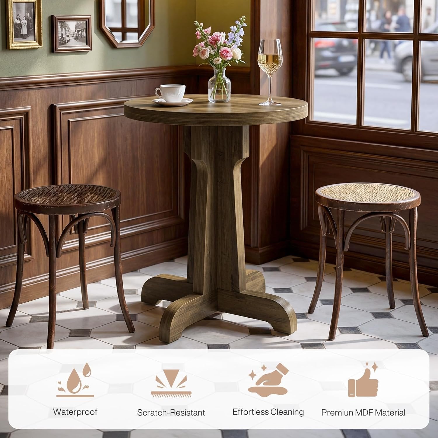 Tribesigns Table à manger ronde de 60 cm, table de bistrot stable avec plateau épais