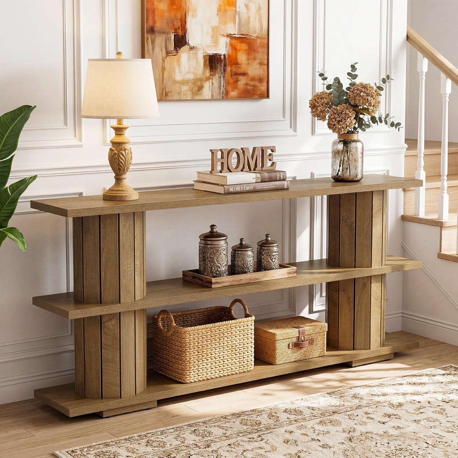 Tribesigns Console longue de 160 cm, table d’entrée étroite à 3 niveaux pour salon
