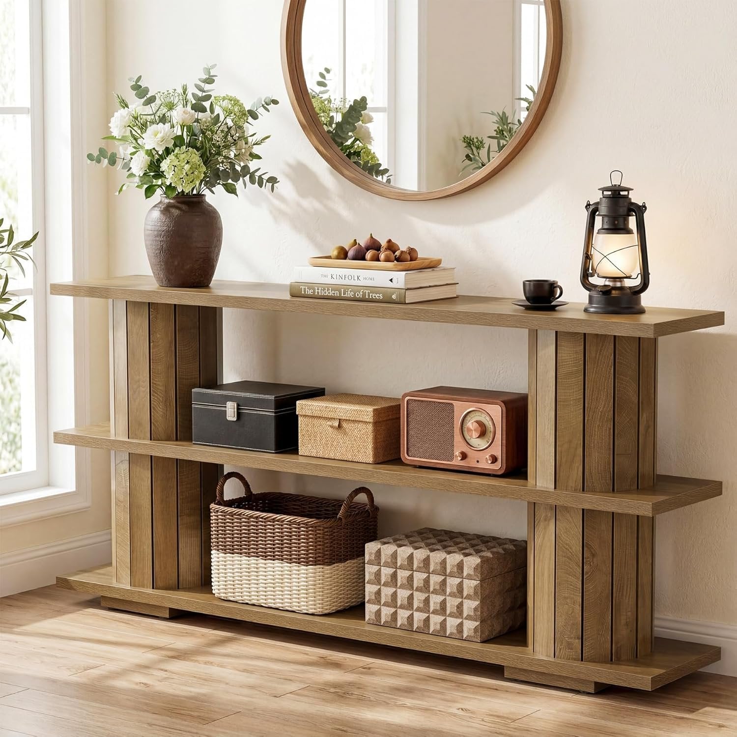 Tribesigns Console longue de 160 cm, table d’entrée étroite à 3 niveaux pour salon