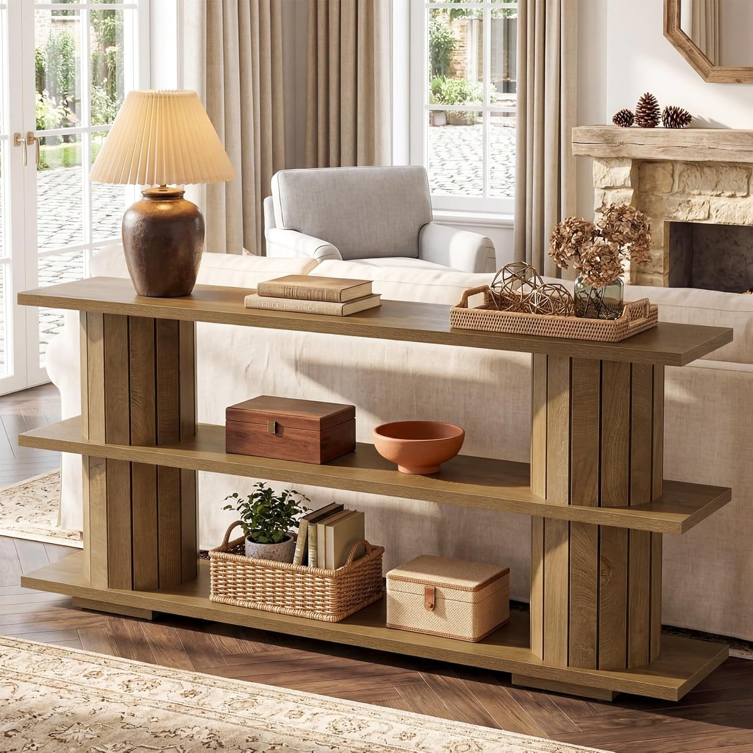 Tribesigns Console longue de 160 cm, table d’entrée étroite à 3 niveaux pour salon