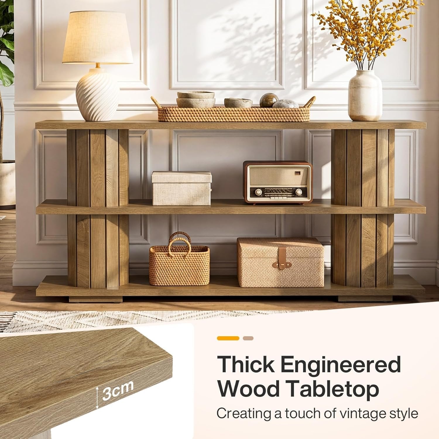 Tribesigns Console longue de 160 cm, table d’entrée étroite à 3 niveaux pour salon