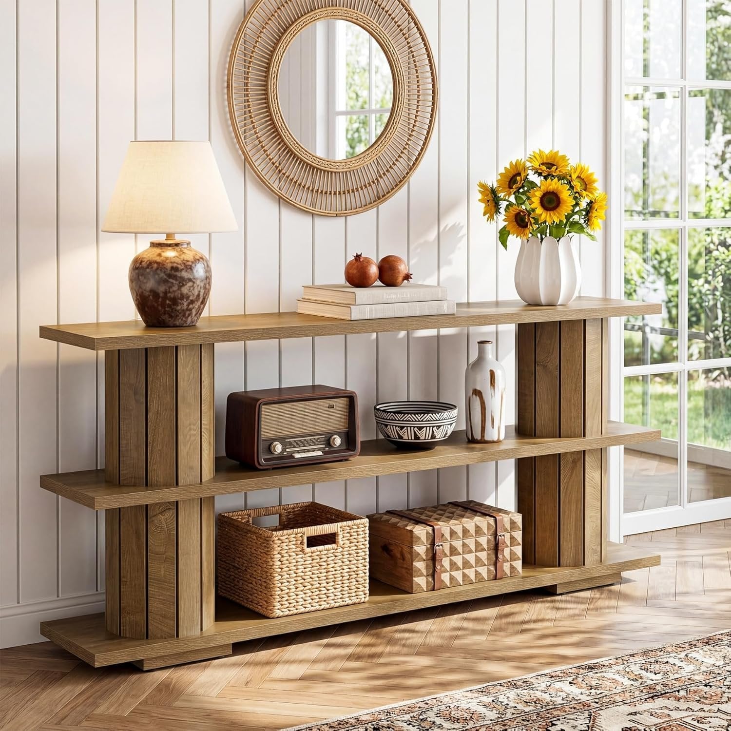Tribesigns Console longue de 160 cm, table d’entrée étroite à 3 niveaux pour salon