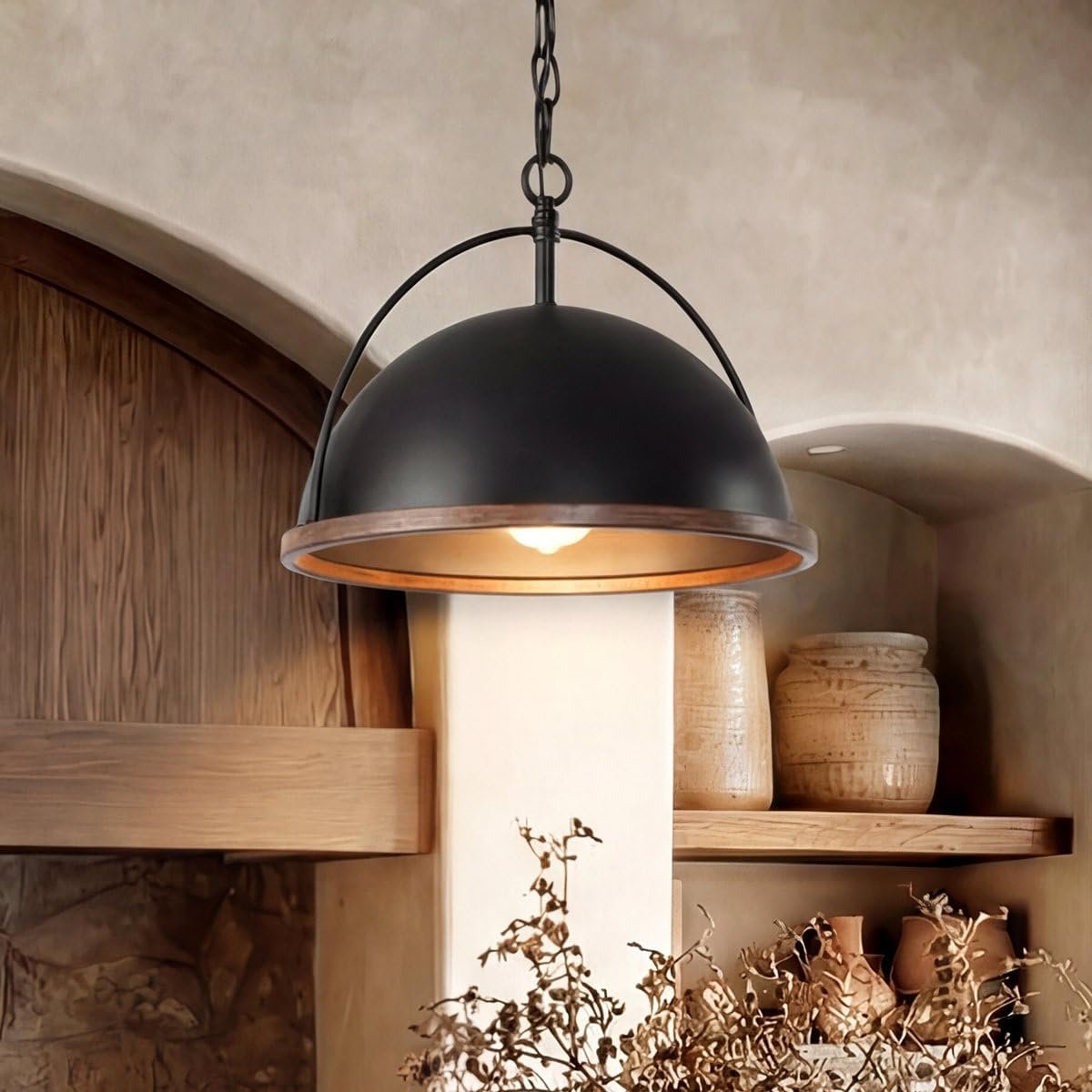 Tribesigns Suspension en métal, Luminaire suspendu vintage Ø33 cm, lampe de plafond industrielle réglable en hauteur, lustre en fer E27