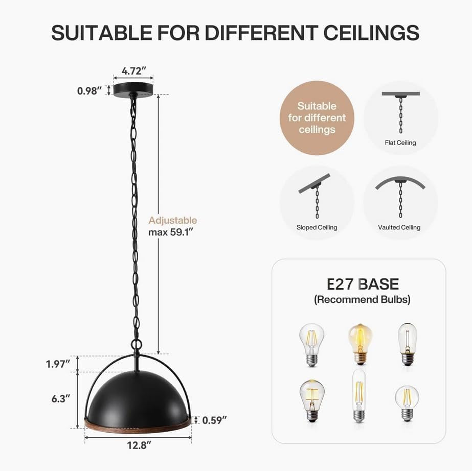 Tribesigns Suspension en métal, Luminaire suspendu vintage Ø33 cm, lampe de plafond industrielle réglable en hauteur, lustre en fer E27
