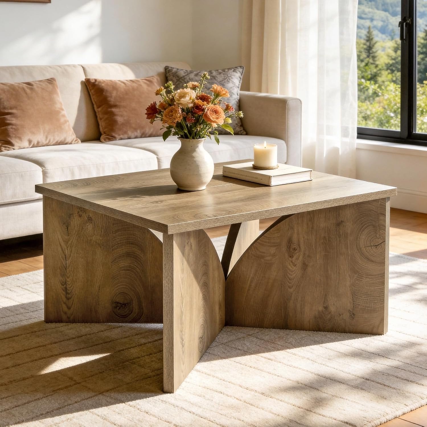 Tribesigns Table basse carrée de 80 cm avec pieds incurvés robustes pour salon