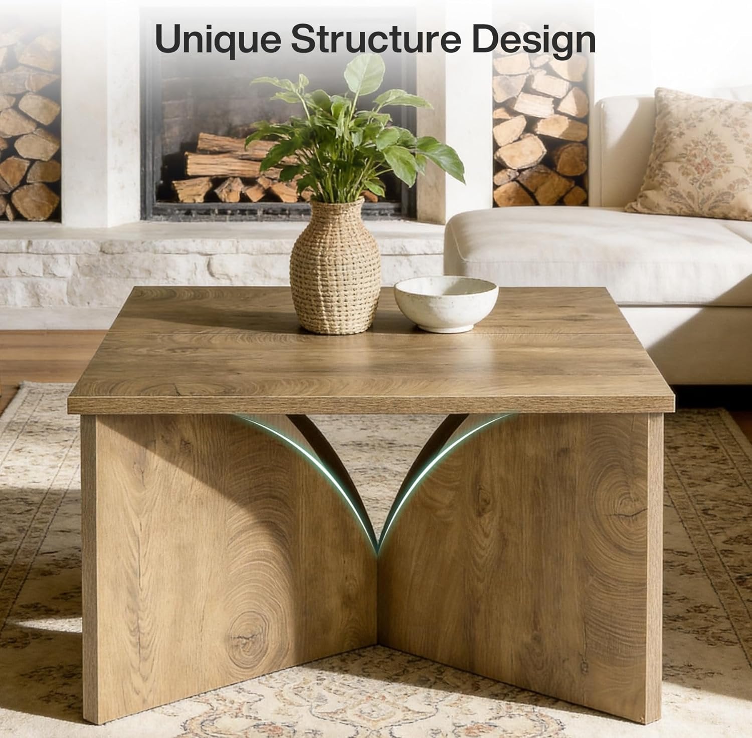 Tribesigns Table basse carrée de 80 cm avec pieds incurvés robustes pour salon