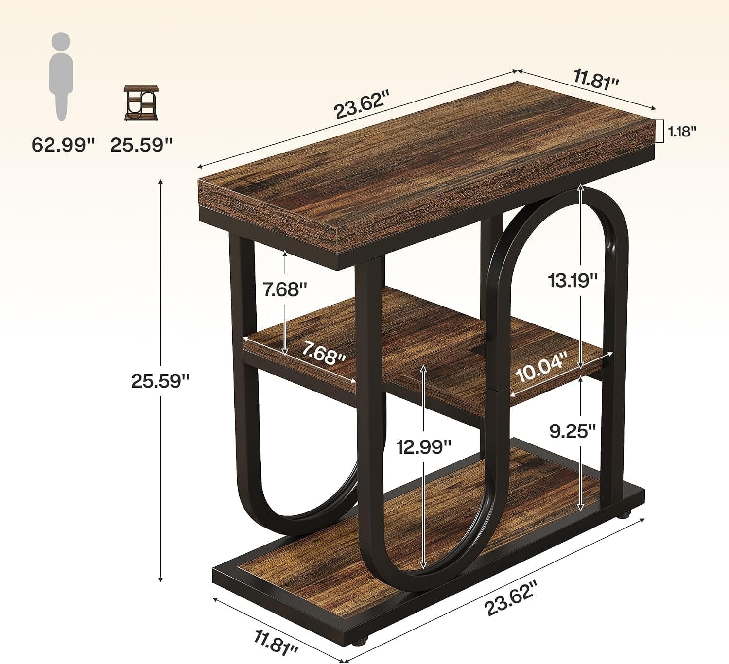 Tribesigns Table d'appoint avec étagère de rangement, Table d'appoint à 4 étagères pour le salon Table de chevet