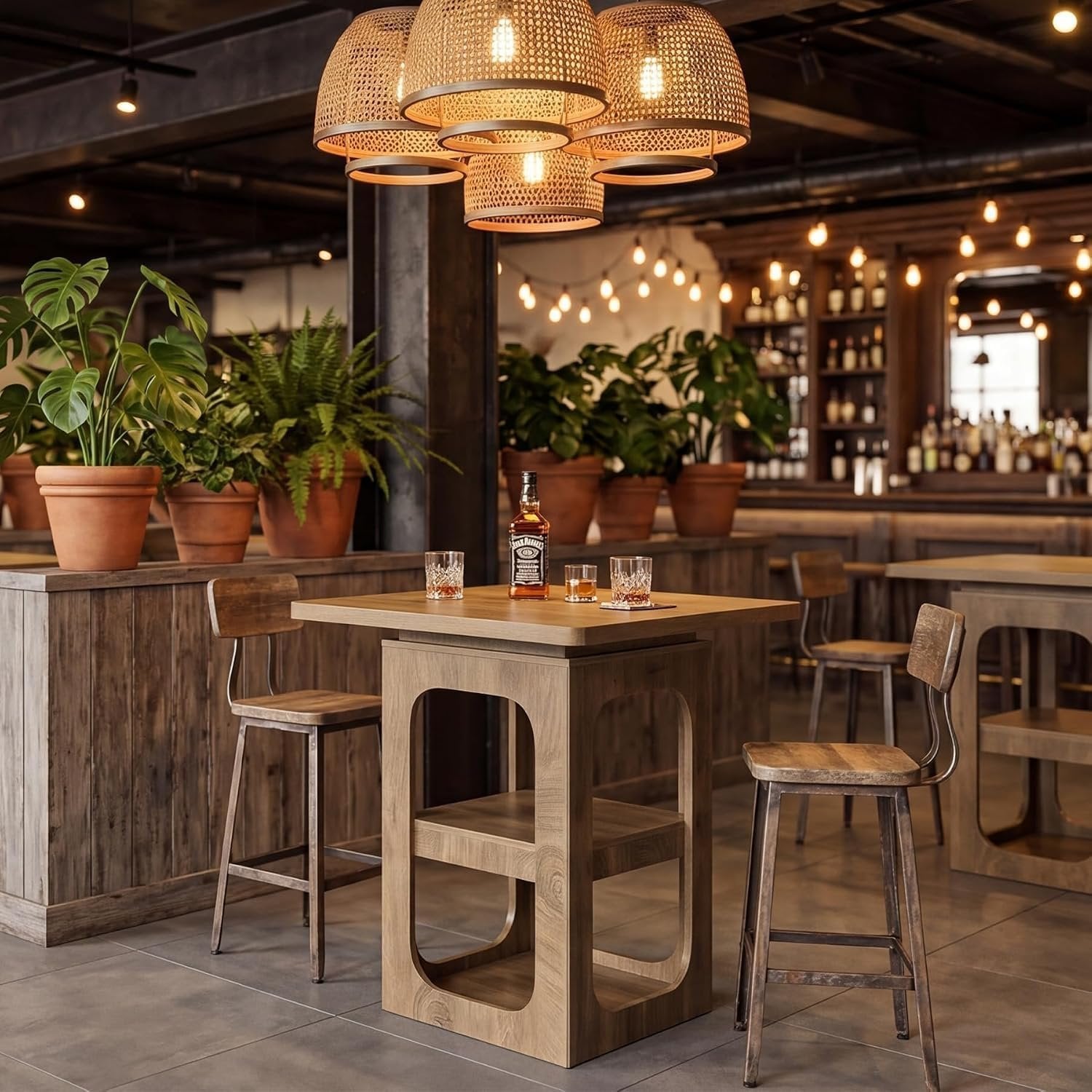 Tribesigns Table de bar carrée 80 cm avec 3 étagères, Table haute en bois pour cuisine, bar, salle à manger, bistro, petits espaces, appartement
