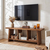 Tribesigns Meuble TV de style campagnard de 160 cm pour téléviseurs, Centre multimédia avec 3 étagères ouvertes 3