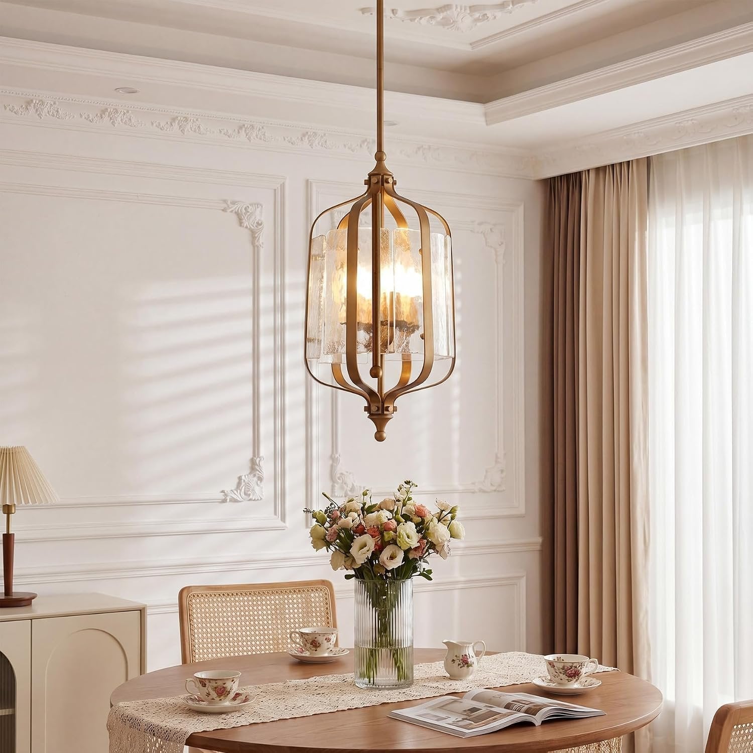 Tribesigns Suspension pour table à manger, lampe suspendue dorée vintage Ø27 cm, hauteur réglable