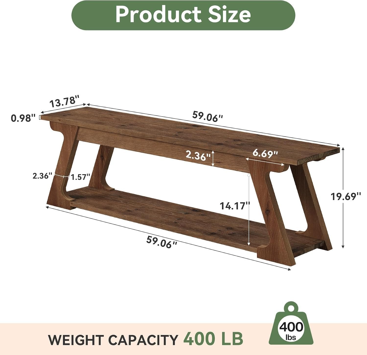 Banc d'entrée en bois massif de 150 cm de long avec compartiment de rangement, Long banc de style campagnard pour l'intérieur