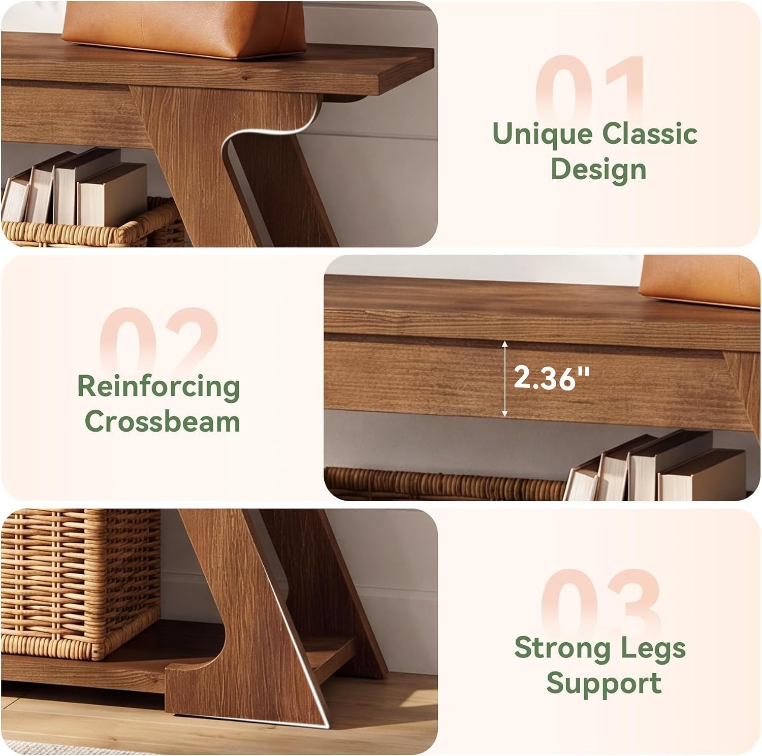 Banc de lit en bois massif de 150 cm de long avec compartiment de rangement, Long banc d'entrée en bois, banc d'intérieur rustique