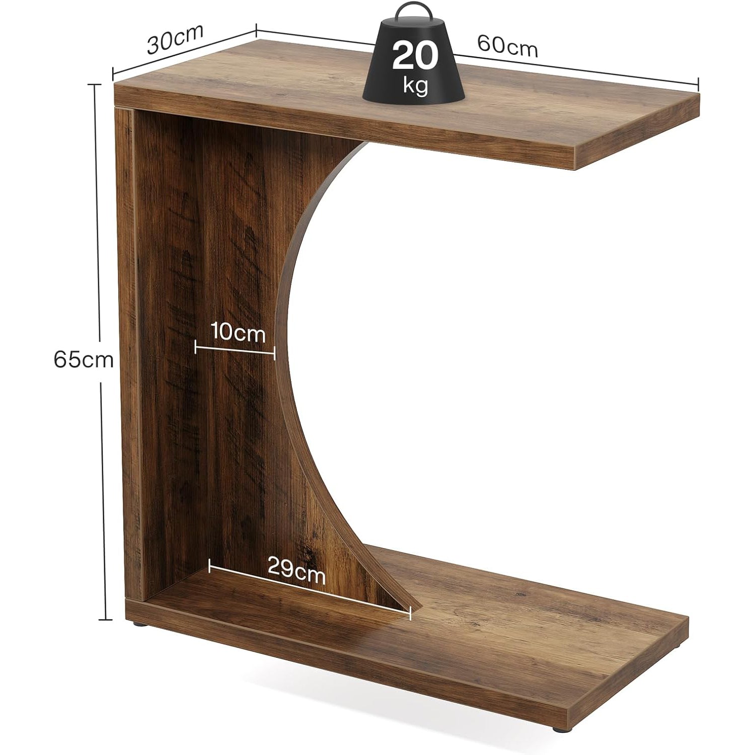 Tribesigns Bijzettafel in C-vorm, 60×30×65 cm, Rustieke stijl voor naast de bank