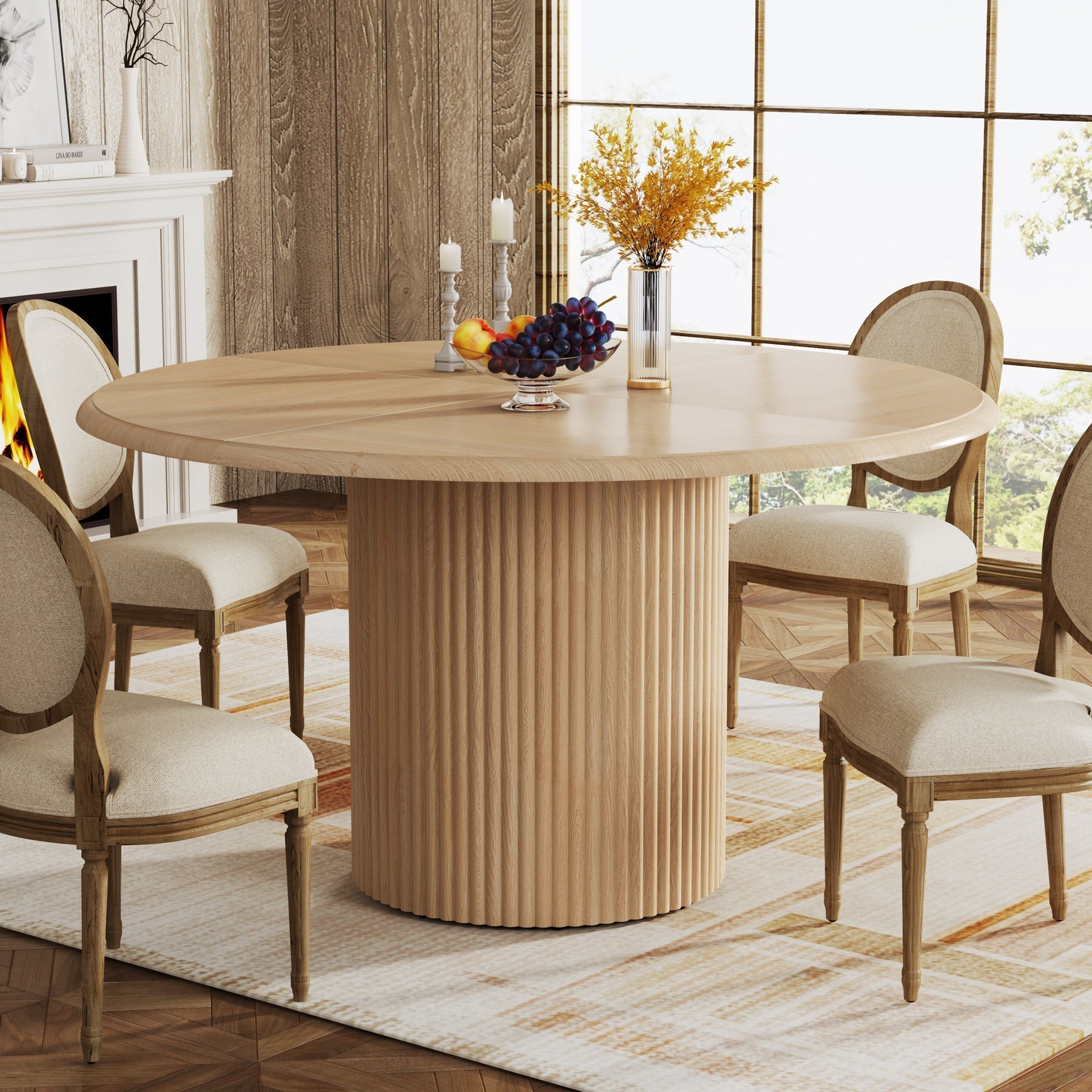 Tribesigns Table de salle à manger ronde, Table de cuisine de style campagnard de 120 cm avec piètement en métal pour 4 personnes