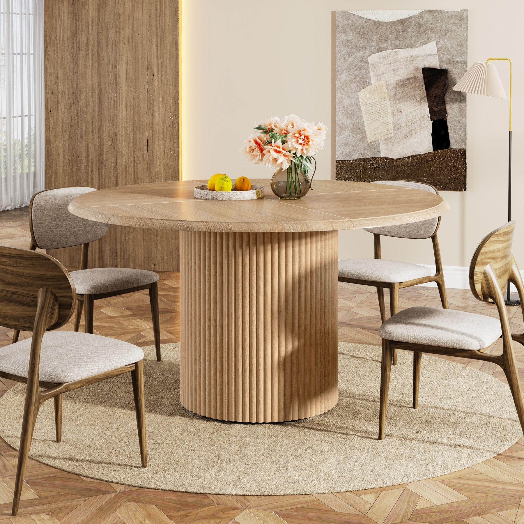 Tribesigns Table de salle à manger ronde, Table de cuisine de style campagnard de 120 cm avec piètement en métal pour 4 personnes