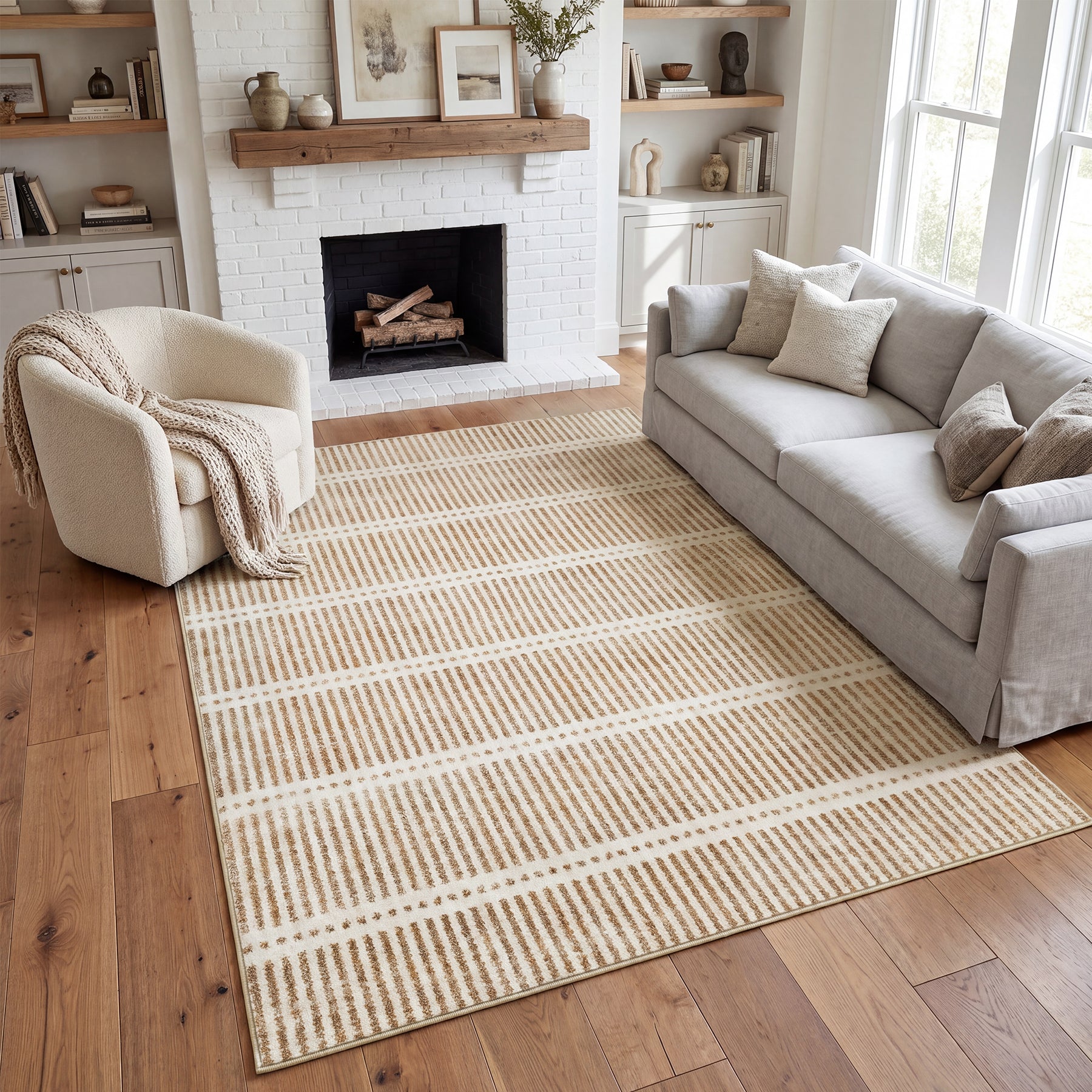 Tribesigns Tapis Ultra-Fins Lavables 160 x 230/200 x 300 cm, Tapis Rayés Antidérapants Style Campagne pour Salon et Chambre, Certifiés OEKO-TEX