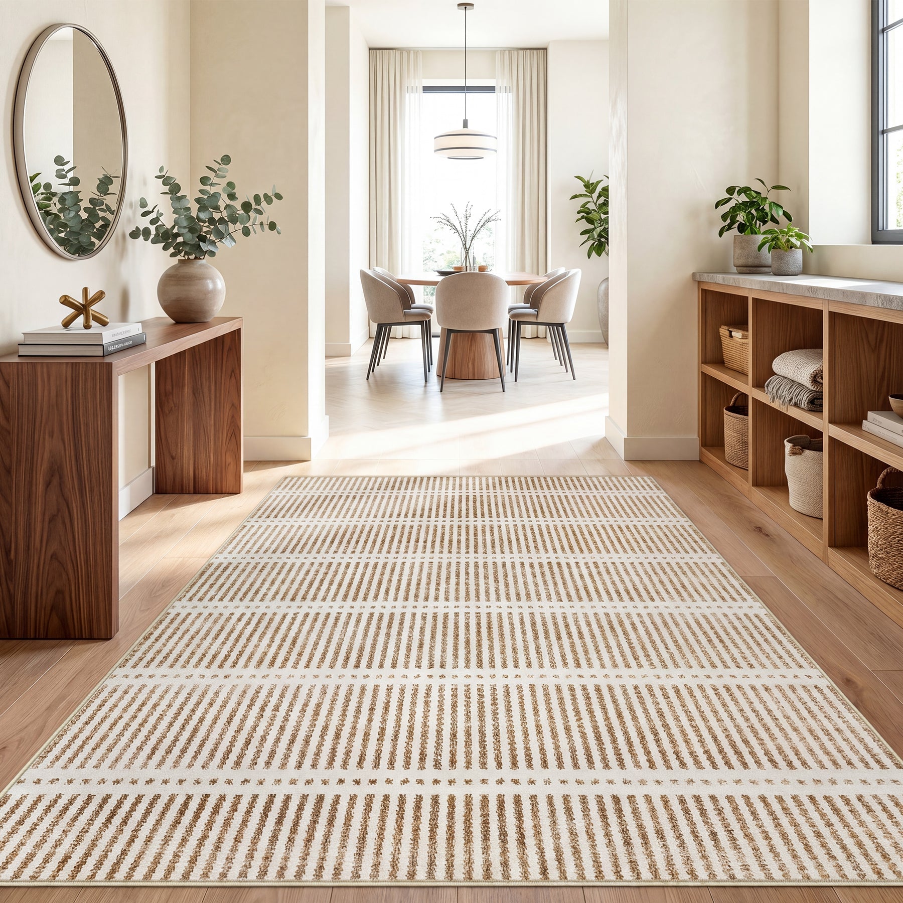 Tribesigns Tapis Ultra-Fins Lavables 160 x 230/200 x 300 cm, Tapis Rayés Antidérapants Style Campagne pour Salon et Chambre, Certifiés OEKO-TEX