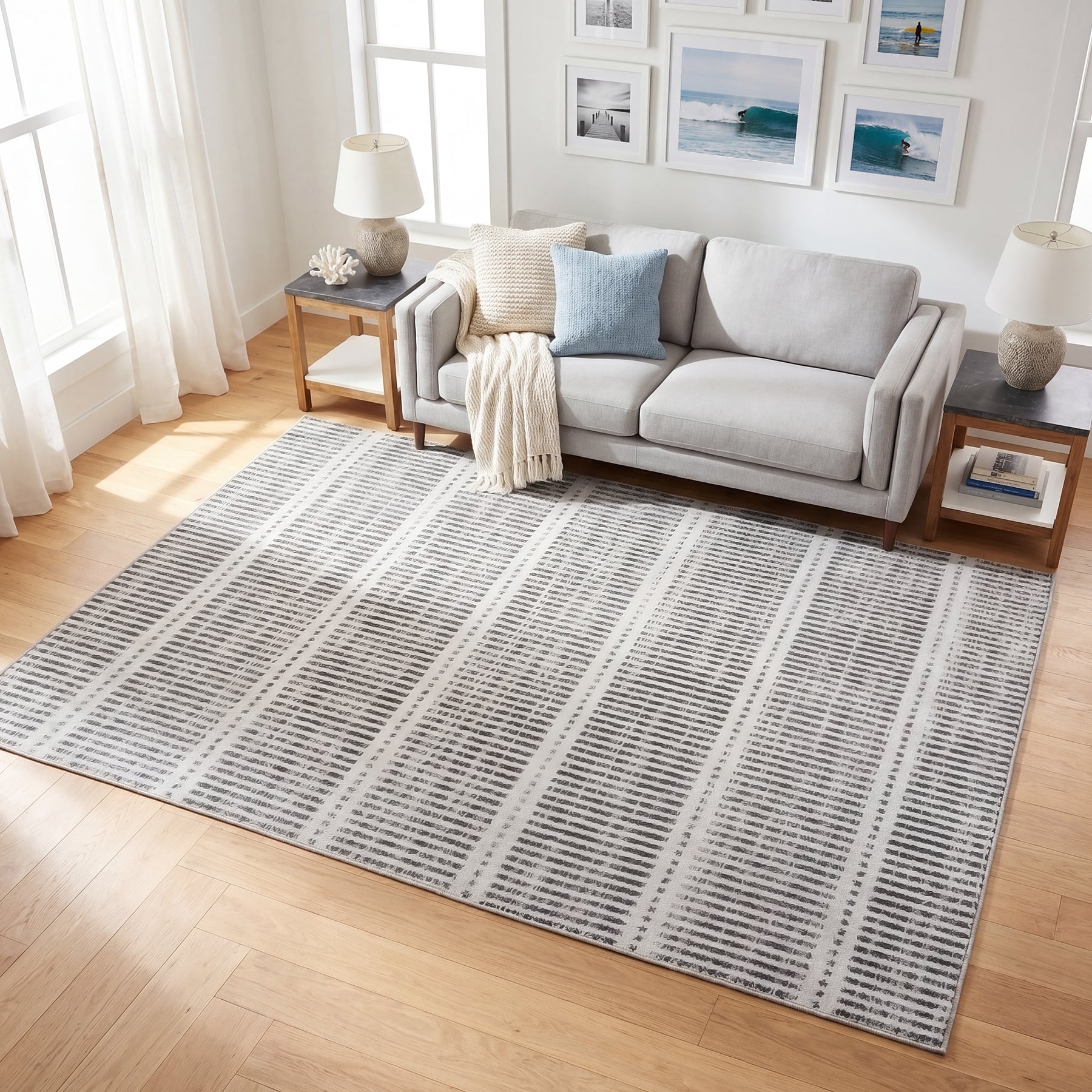 Tribesigns Tapis Ultra-Fins Lavables 160 x 230/200 x 300 cm, Tapis Rayés Antidérapants Style Campagne pour Salon et Chambre, Certifiés OEKO-TEX