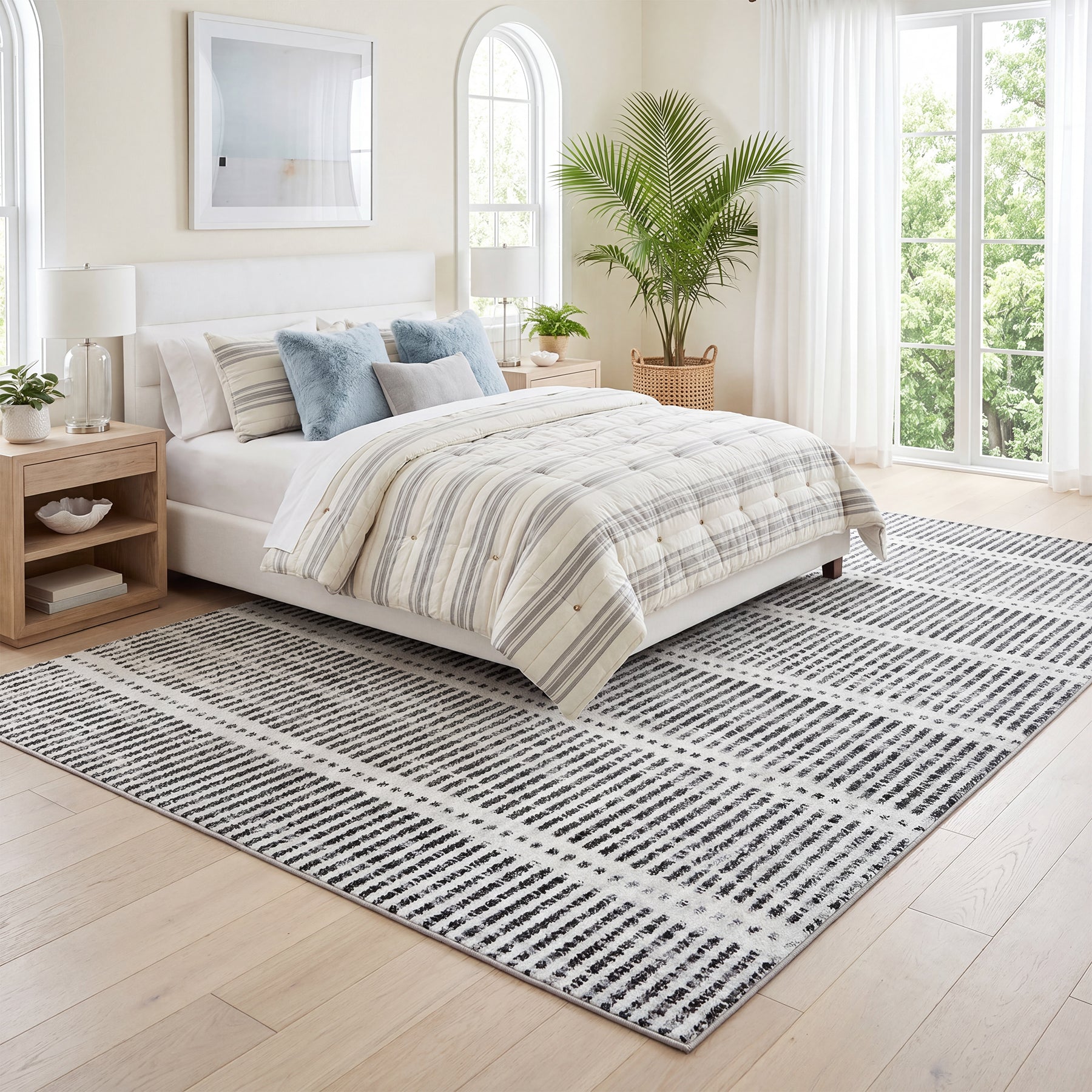 Tribesigns Tapis Ultra-Fins Lavables 160 x 230/200 x 300 cm, Tapis Rayés Antidérapants Style Campagne pour Salon et Chambre, Certifiés OEKO-TEX