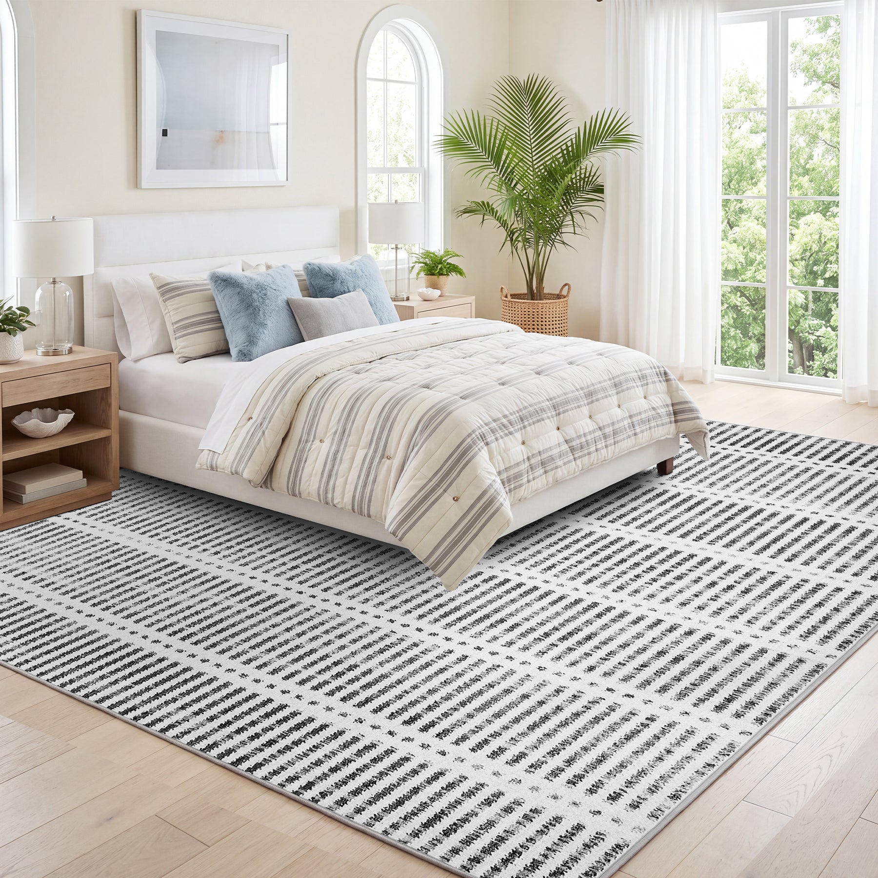 Tribesigns Tapis Ultra-Fins Lavables 160 x 230/200 x 300 cm, Tapis Rayés Antidérapants Style Campagne pour Salon et Chambre, Certifiés OEKO-TEX