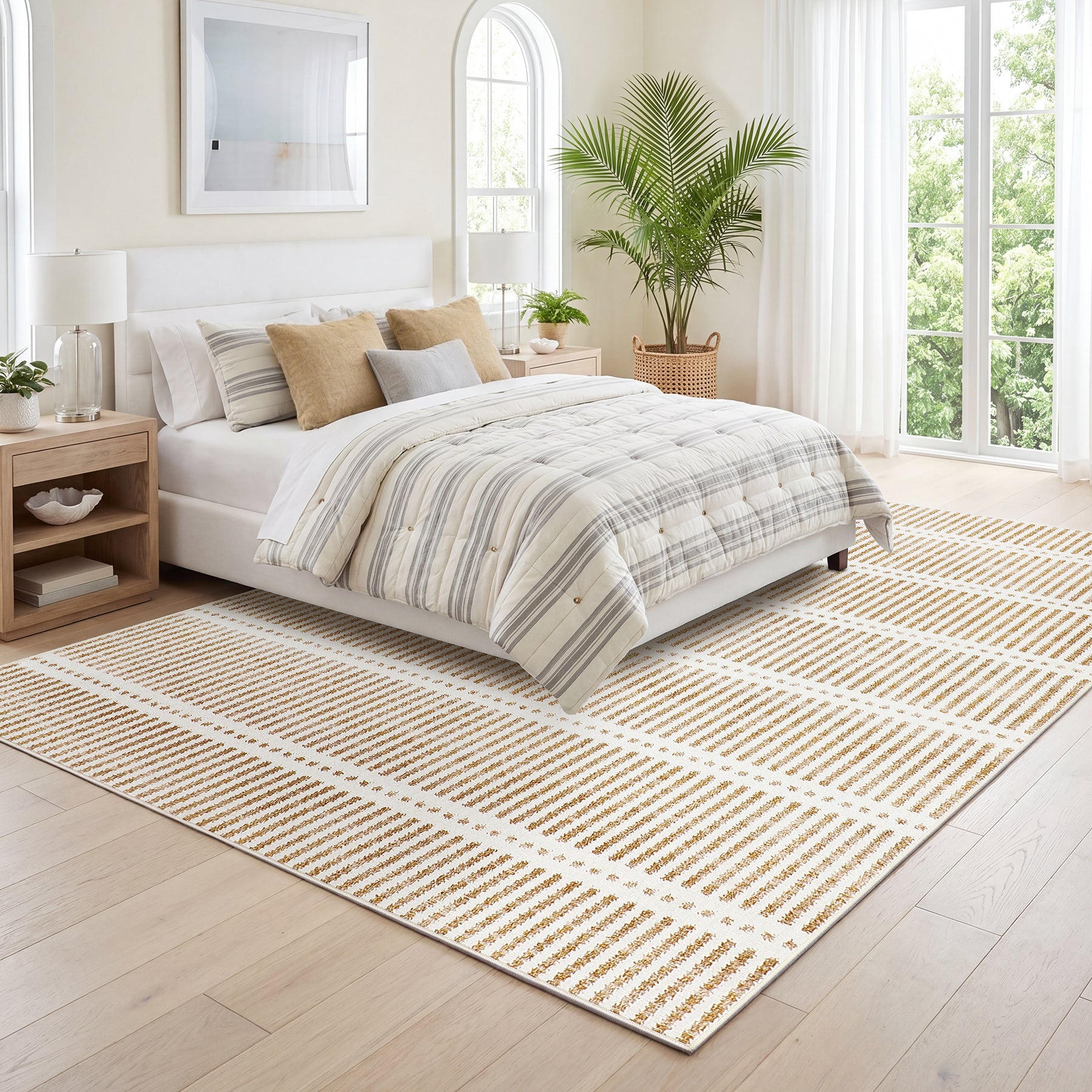 Tribesigns Tapis Ultra-Fins Lavables 160 x 230/200 x 300 cm, Tapis Rayés Antidérapants Style Campagne pour Salon et Chambre, Certifiés OEKO-TEX