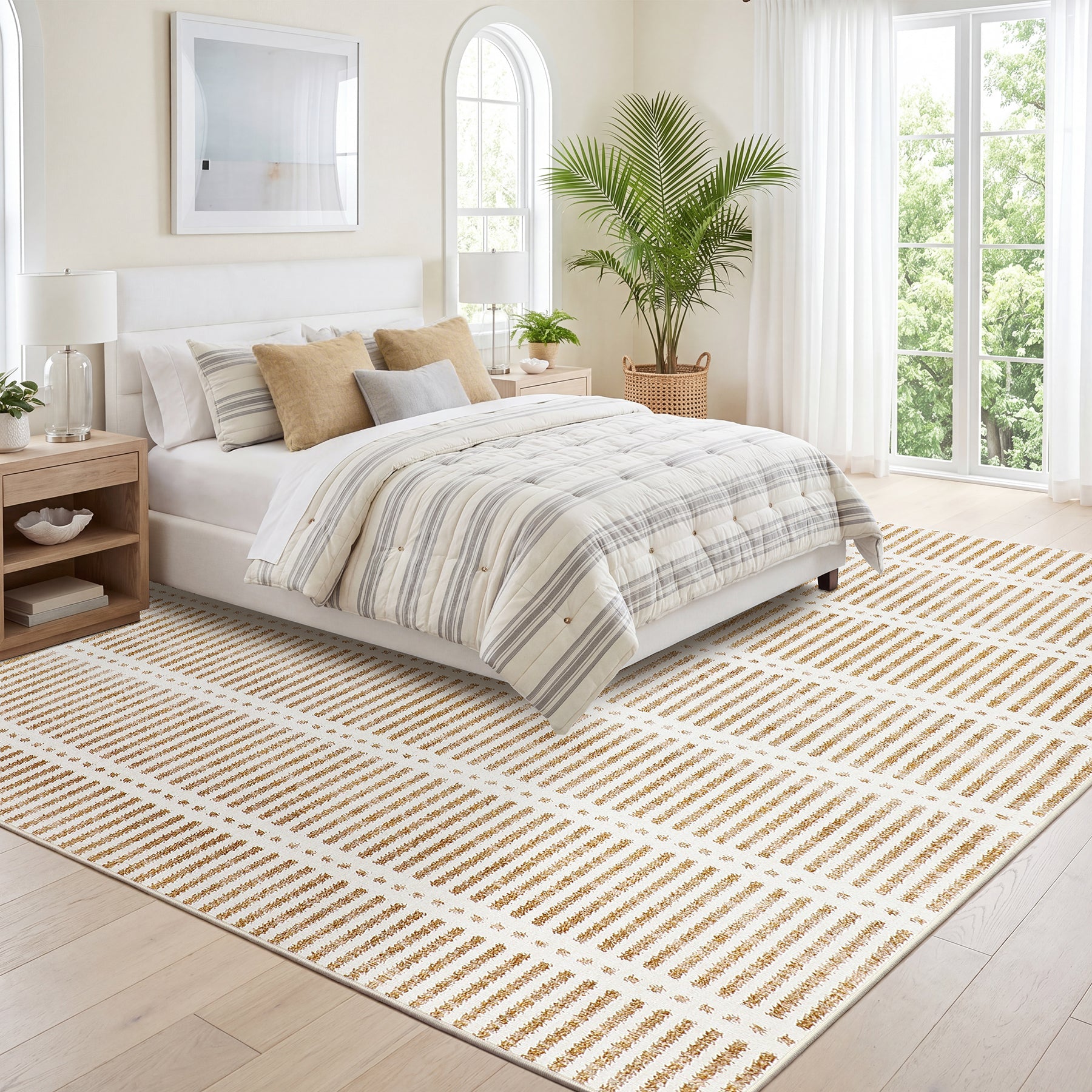 Tribesigns Tapis Ultra-Fins Lavables 160 x 230/200 x 300 cm, Tapis Rayés Antidérapants Style Campagne pour Salon et Chambre, Certifiés OEKO-TEX