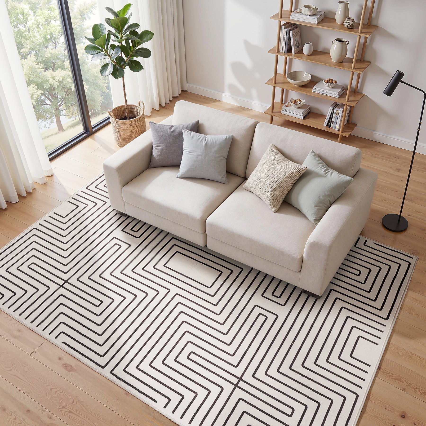 Tribesigns Tapis à Poils Ras Motif Géométrique 160 x 230/200 x 300 cm, Envers Antidérapant, Lavable jusqu’à 30 °C, pour Salon et Chambre, Certifié OEKO-TEX