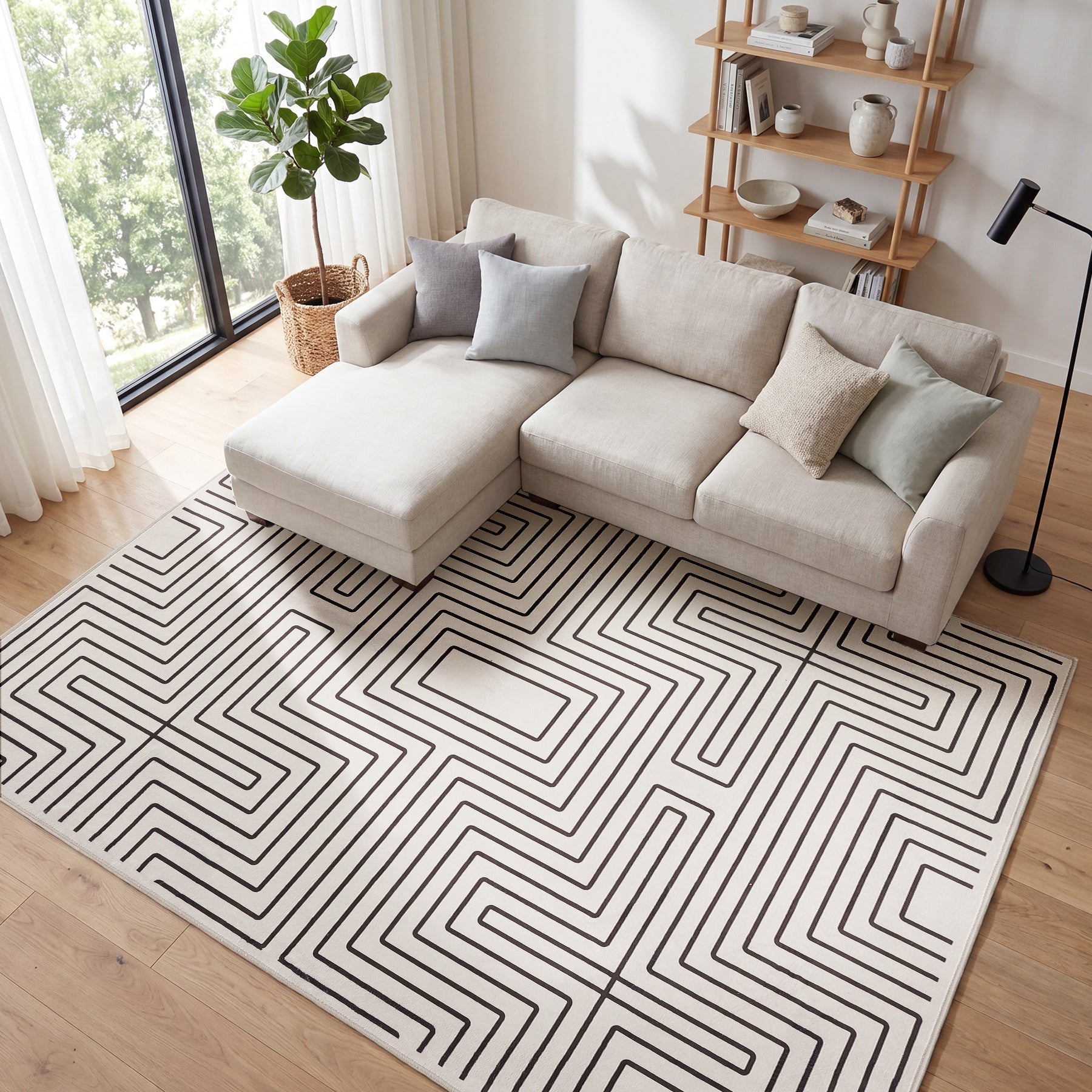 Tribesigns Tapis à Poils Ras Motif Géométrique 160 x 230/200 x 300 cm, Envers Antidérapant, Lavable jusqu’à 30 °C, pour Salon et Chambre, Certifié OEKO-TEX
