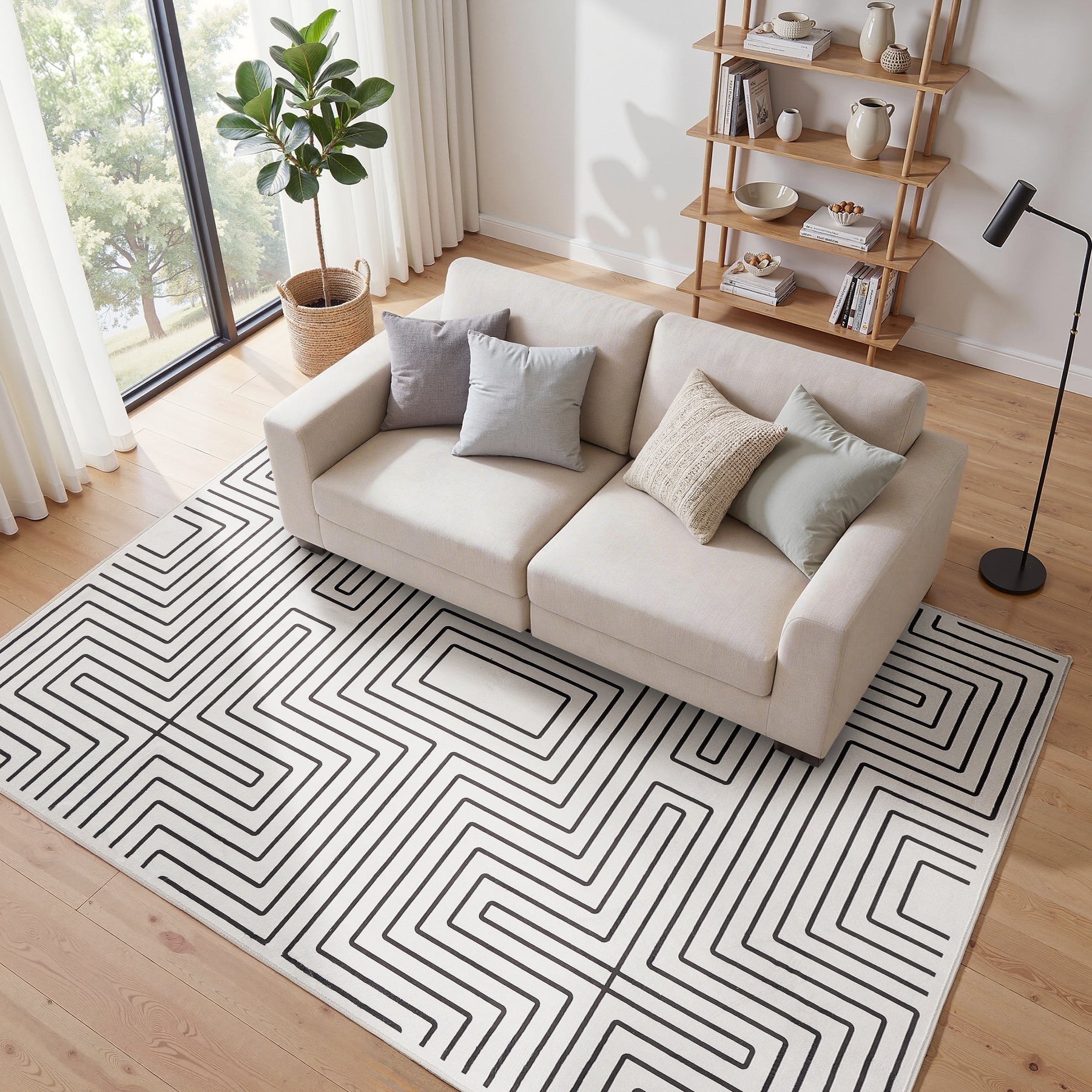 Tribesigns Tapis à Poils Ras Motif Géométrique 160 x 230/200 x 300 cm, Envers Antidérapant, Lavable jusqu’à 30 °C, pour Salon et Chambre, Certifié OEKO-TEX